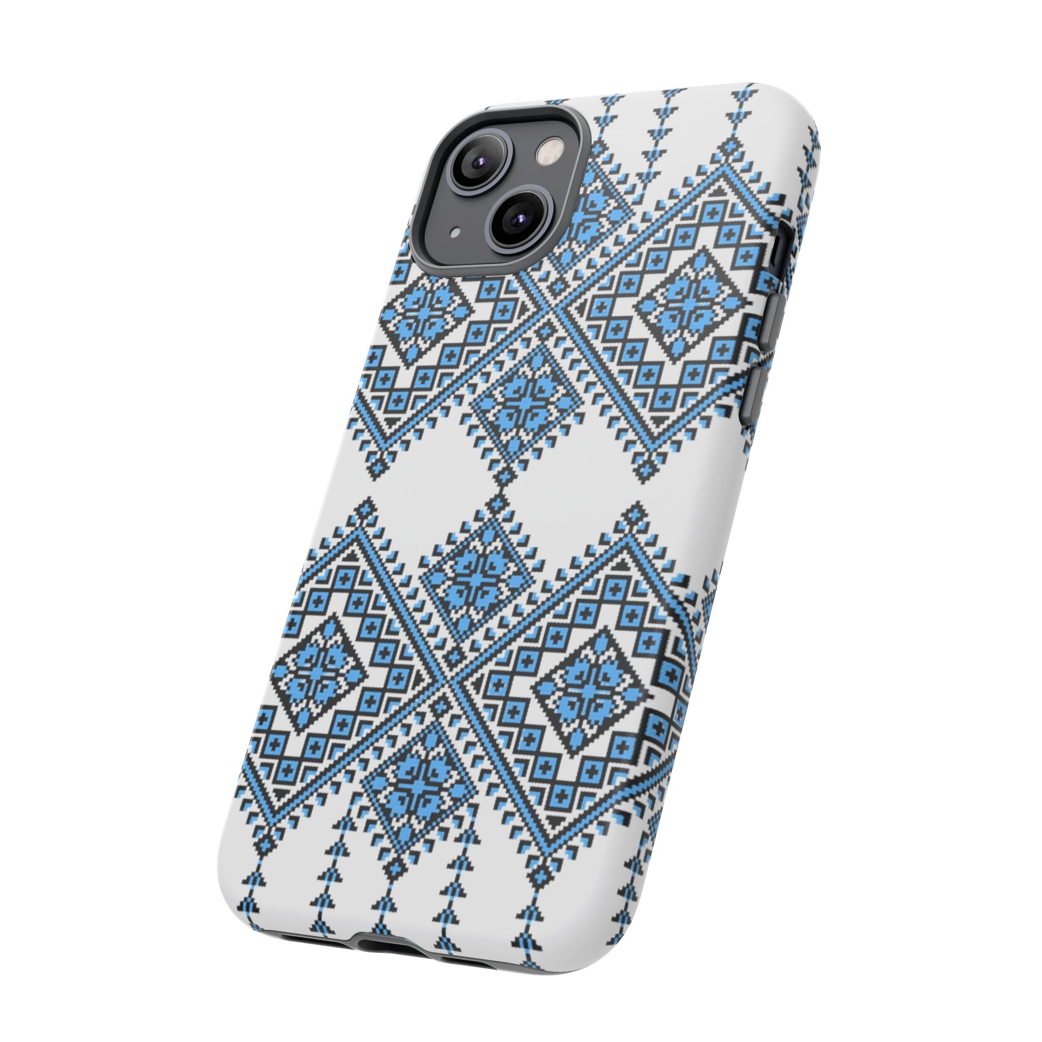 Blue Ukrainian traditional  Geometric Folk Pattern phone case, Tough Cases