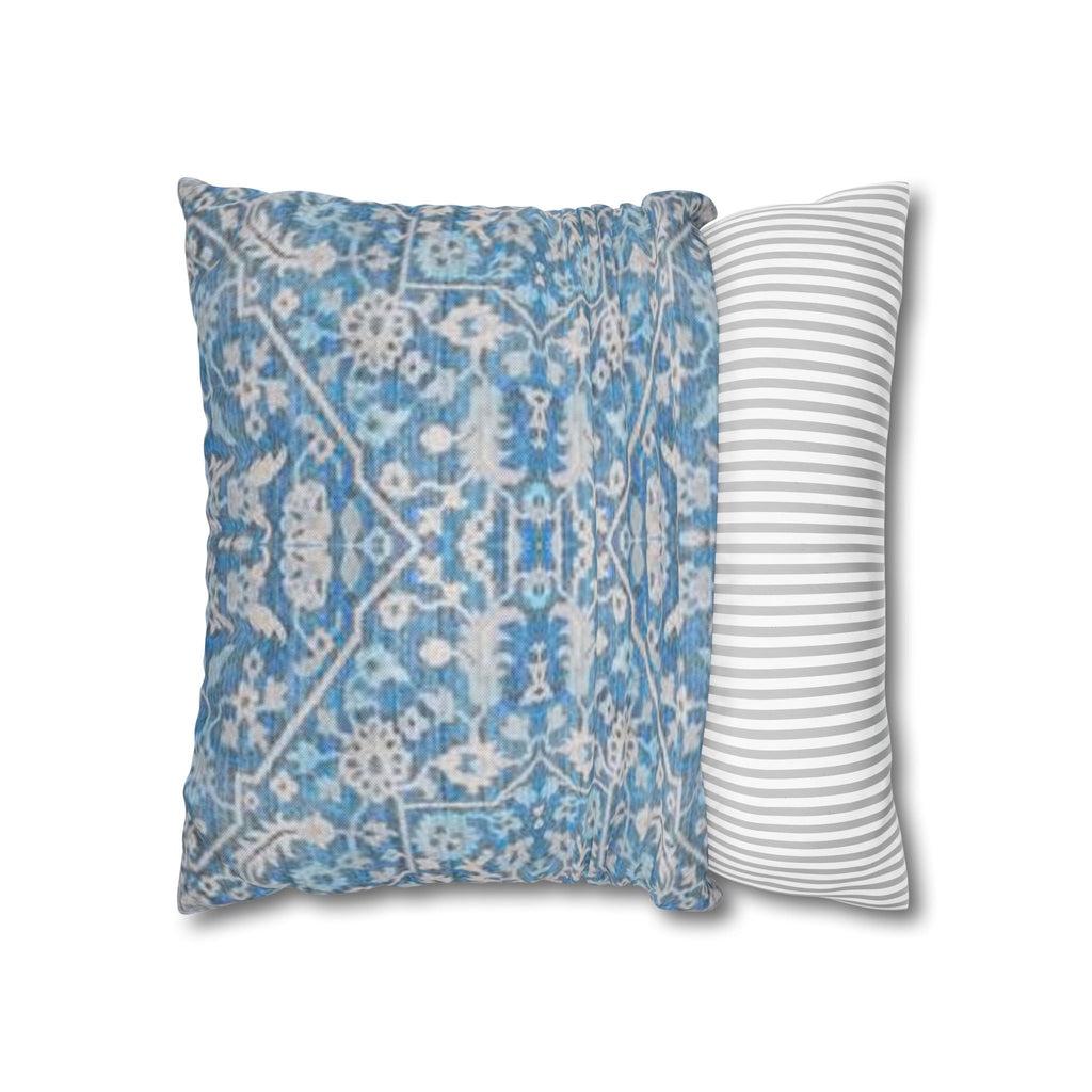BLUESKYDEZIGN Grandmother's Heritage Pillow Cover - Blue Ikat Floral, Boho Modern Rustic Cushion