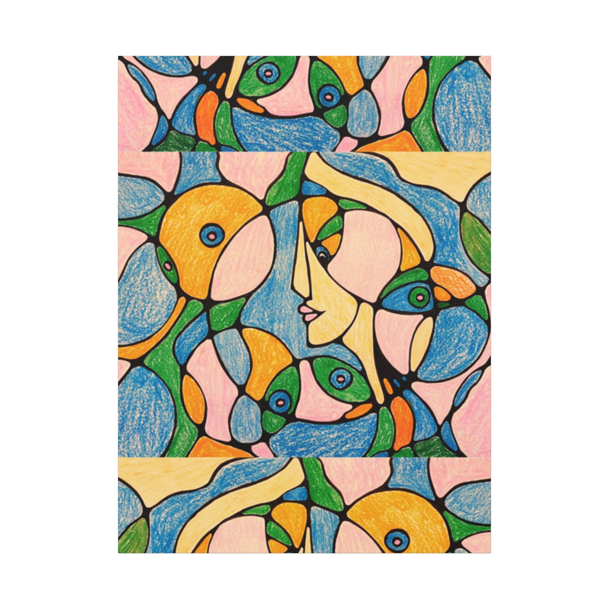 Abstract Colorful Faces Canvas Art, Vibrant Modern Wall Decor, Surreal Cubist Style Matte Print, Stretched 1.25" Ready to Hang