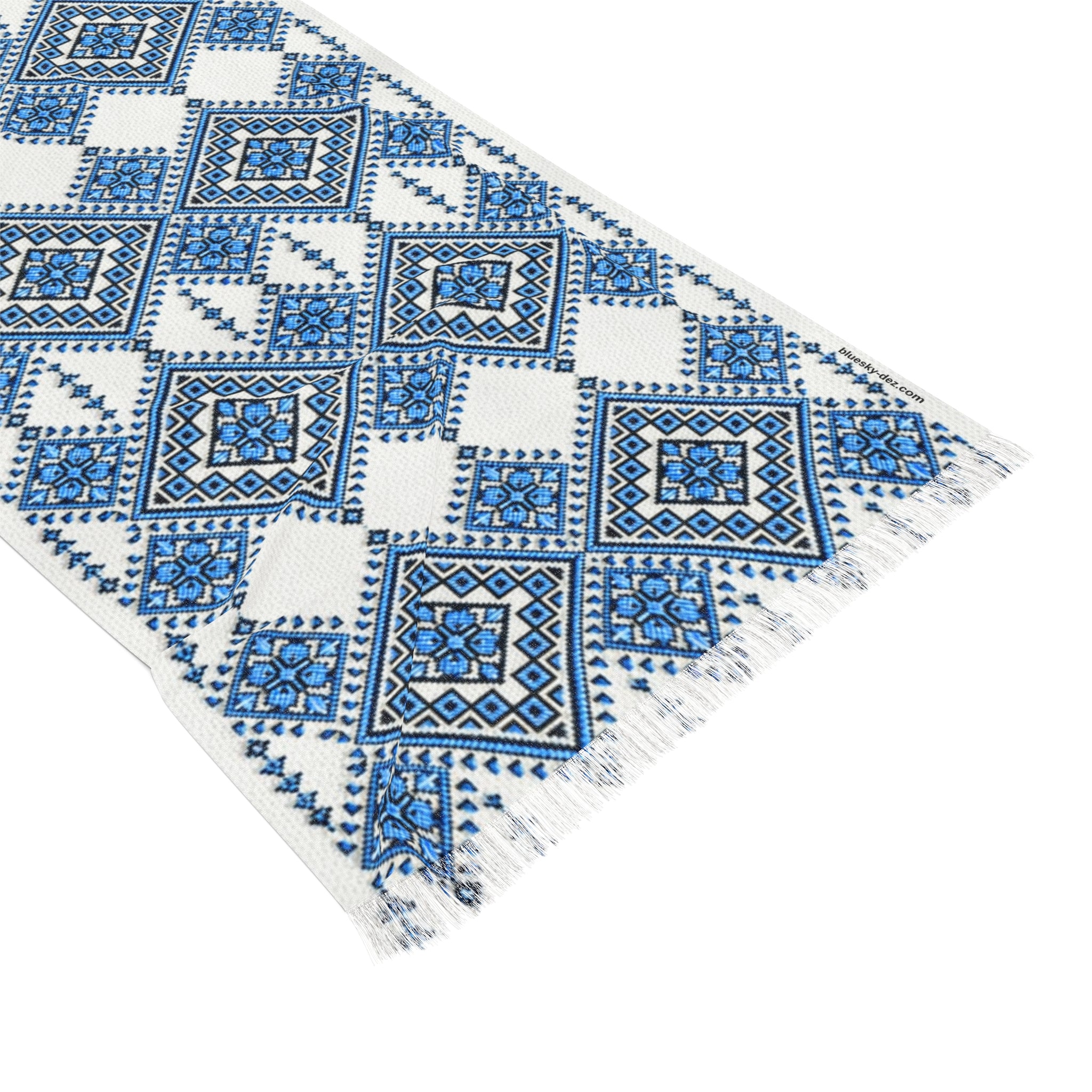 Blue Geometric Diamond Scarf — Lightweight Boho Wrap | BLUESKYDEZIGN