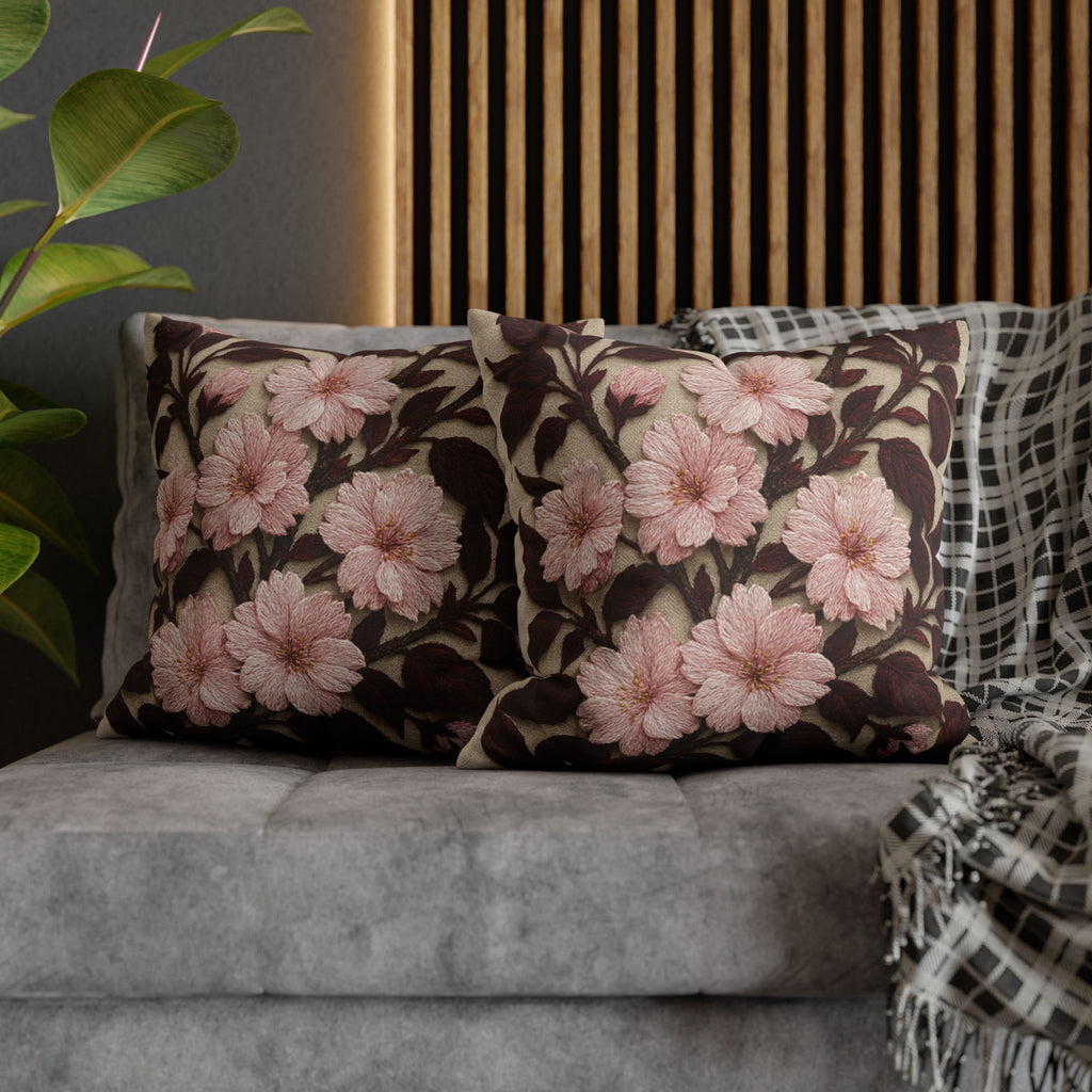 Sakura Noir Decorative Pillow Cover — Vintage Pink Floral Cushion Case | Botanical Throw Pillow