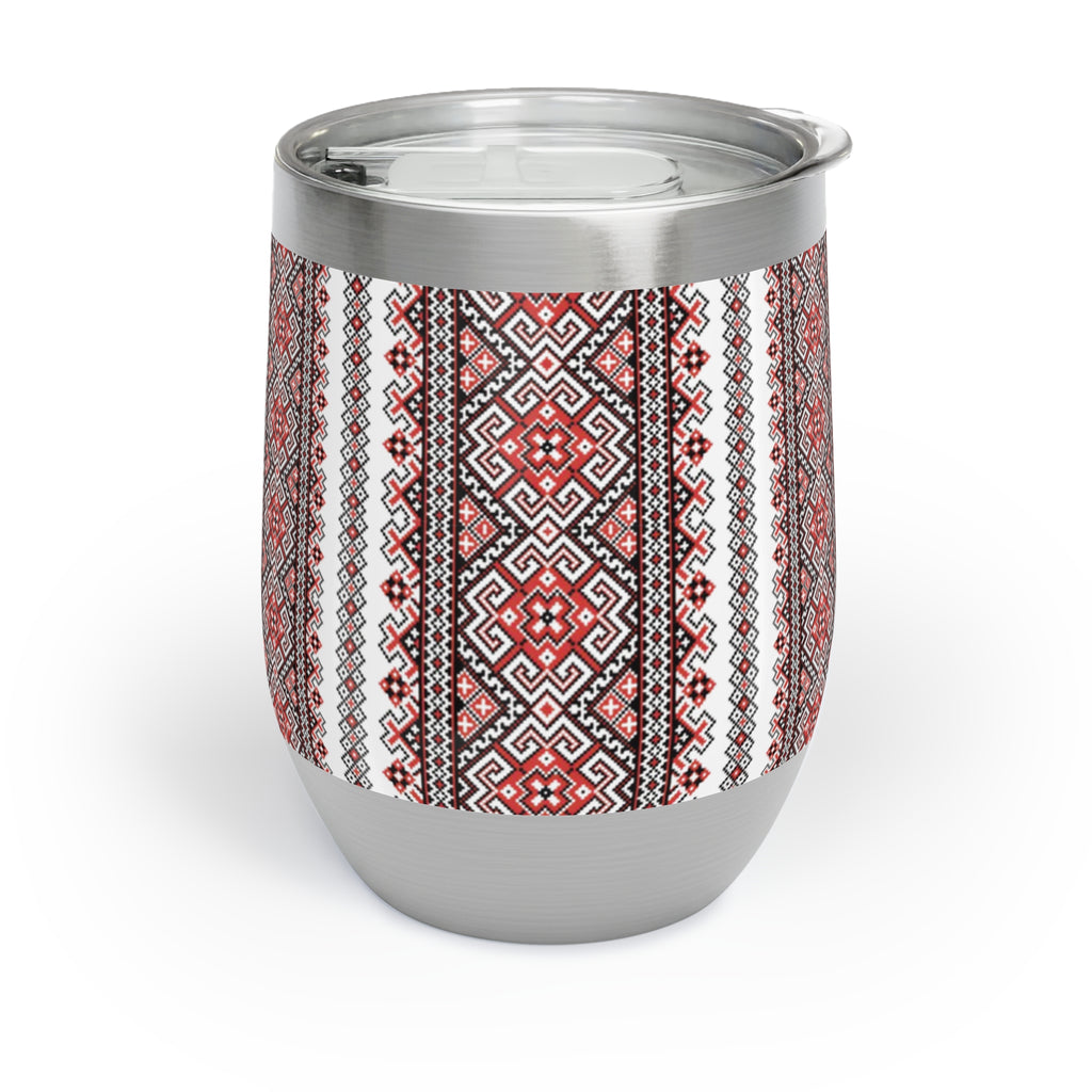 Stasia Red Insulated Wine Tumbler | Ukrainian Folk Embroidery | 12oz Stainless Steel Cup
