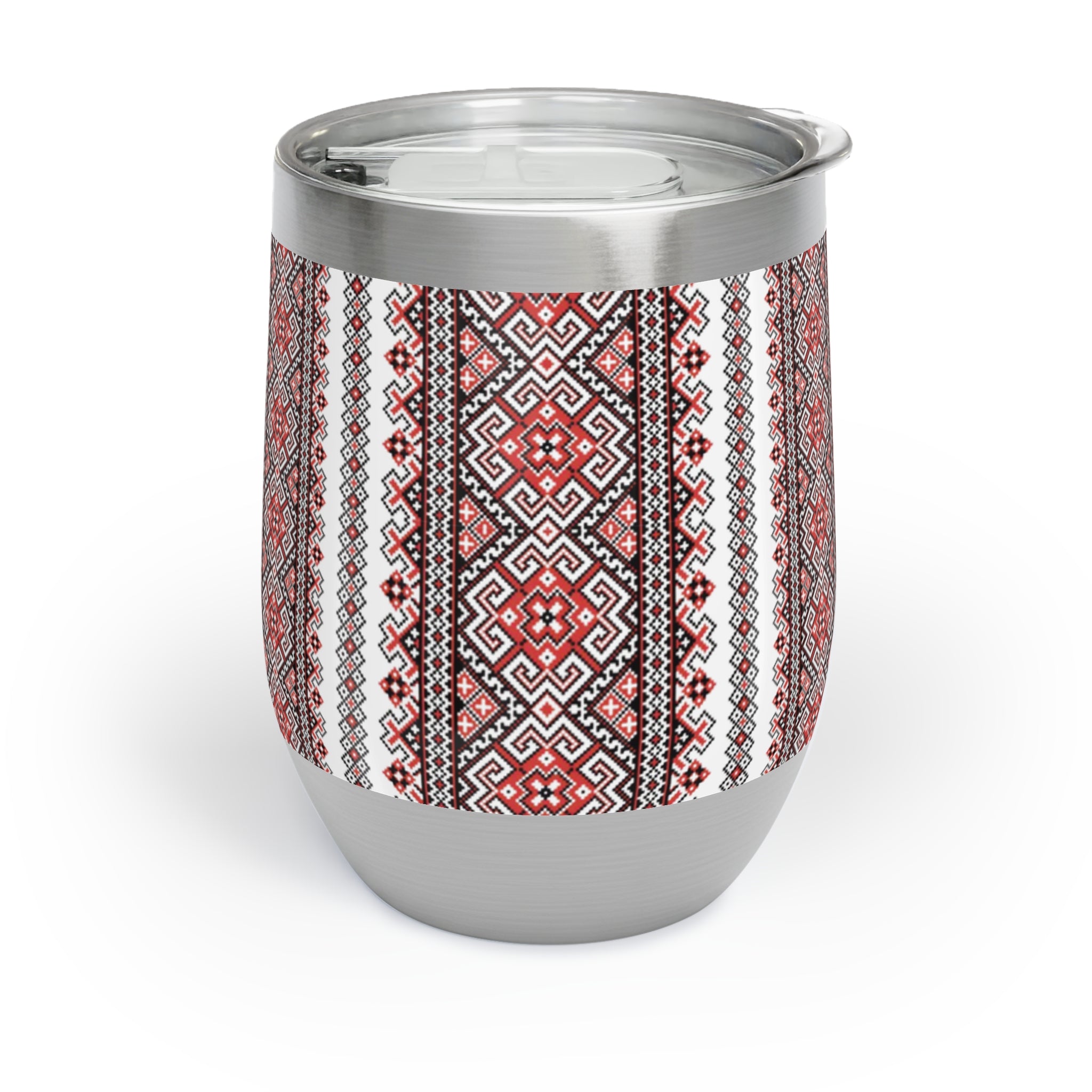 Stasia Red Insulated Wine Tumbler | Ukrainian Folk Embroidery | 12oz Stainless Steel Cup