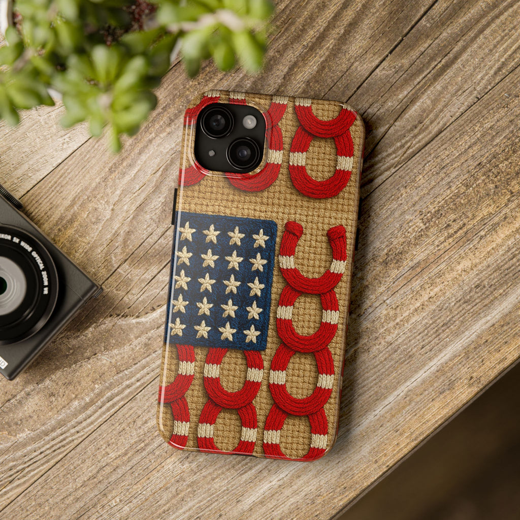 BLUESKYDEZIGN | Rooted Knot Phone Case | American Flag Horseshoe Patriotic iPhone Cover | Western Americana Gift