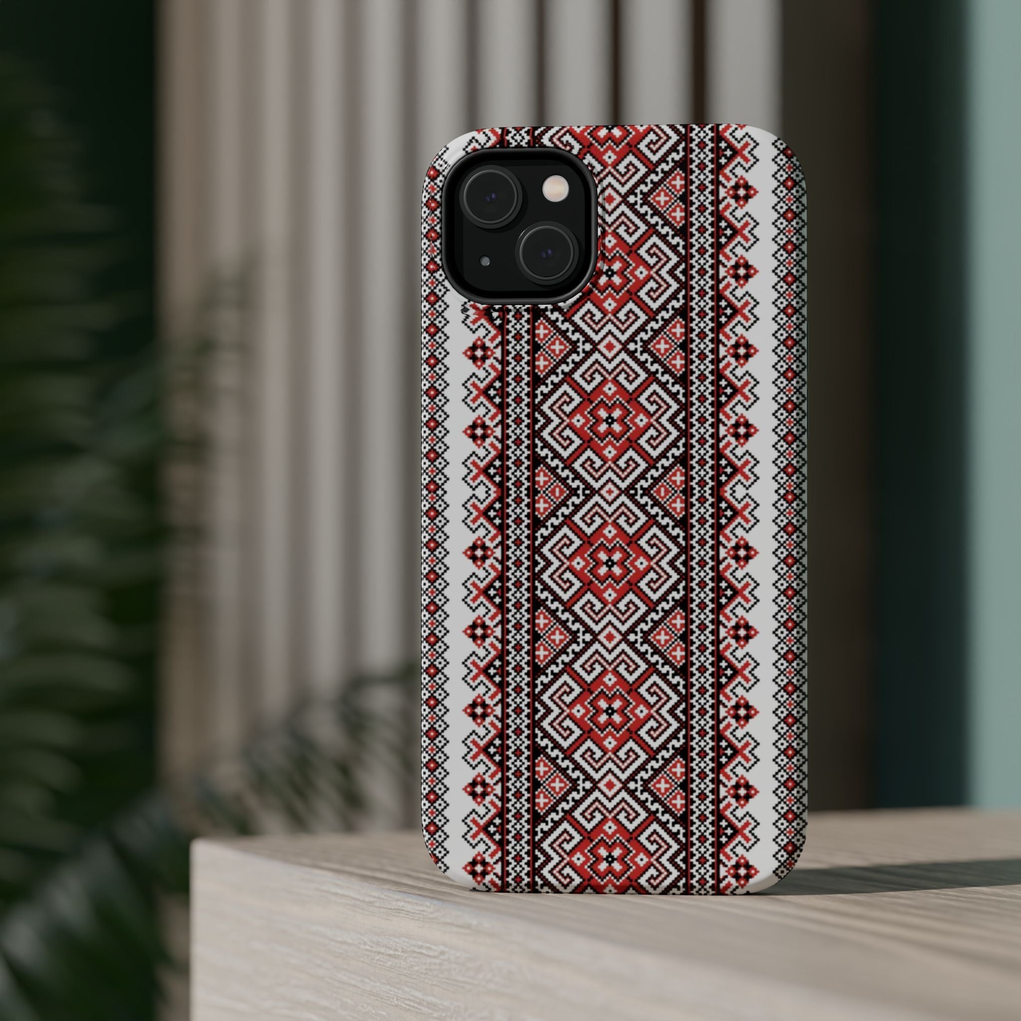 Traditional Ukrainian Red-Black Pattern Phone Case | Magnetic Impact-Resistant Case