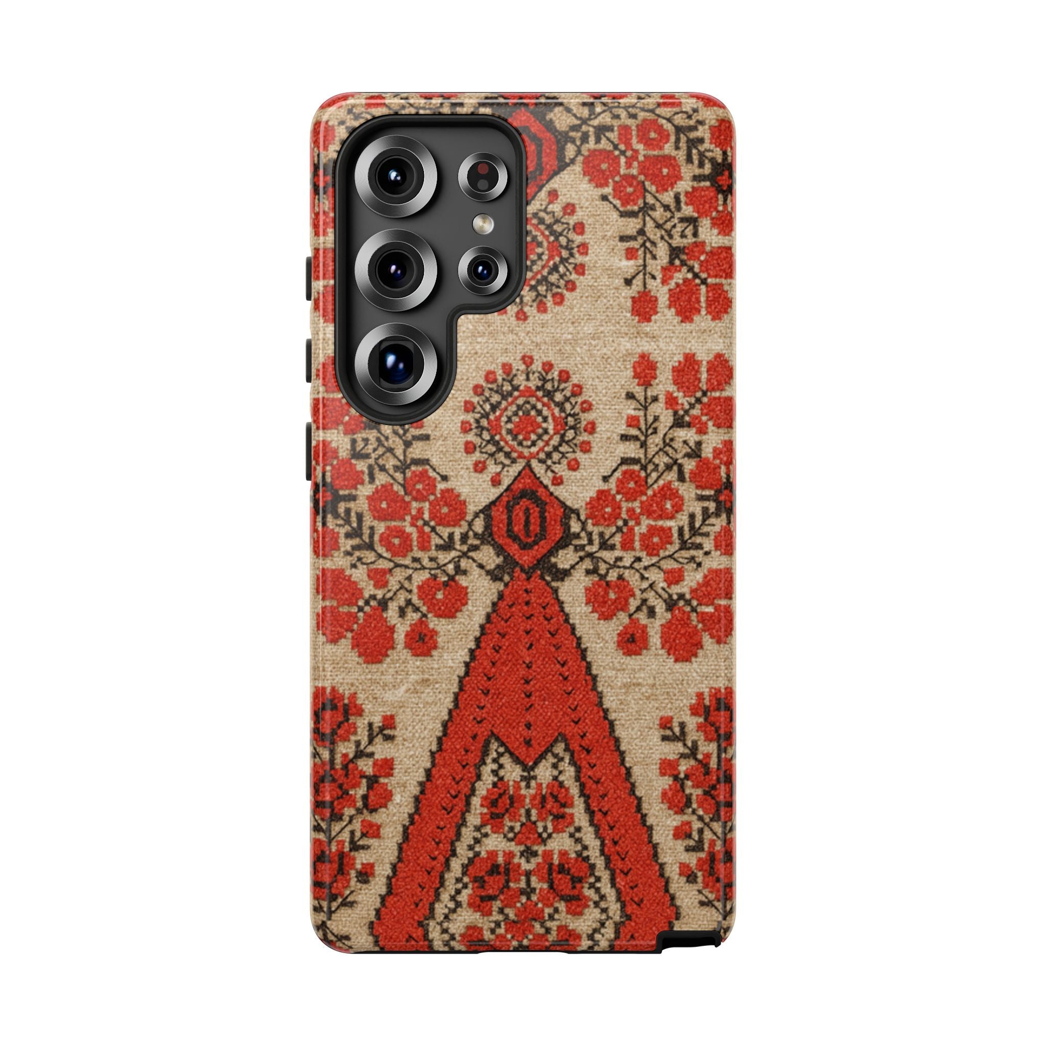 Ukrainian Embroidery Phone Case • Red Black Folk Pattern • Protective Cover with Traditional Berehynia Floral Motifs