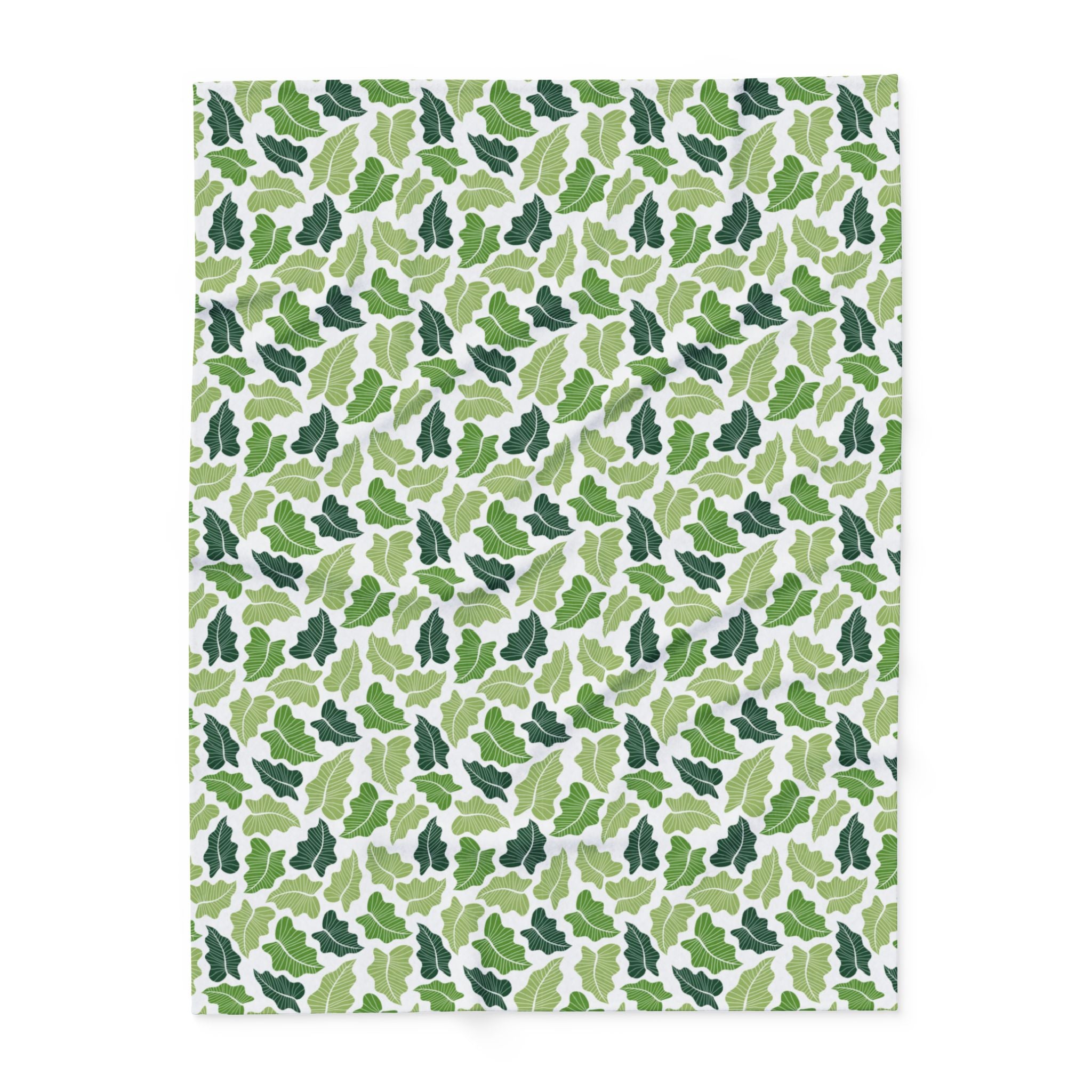 Green Leaves Arctic Fleece  Blanket, Nature Home Decor, Throw over Lap, White Background, gift for parents, housewarming, cottage core,
