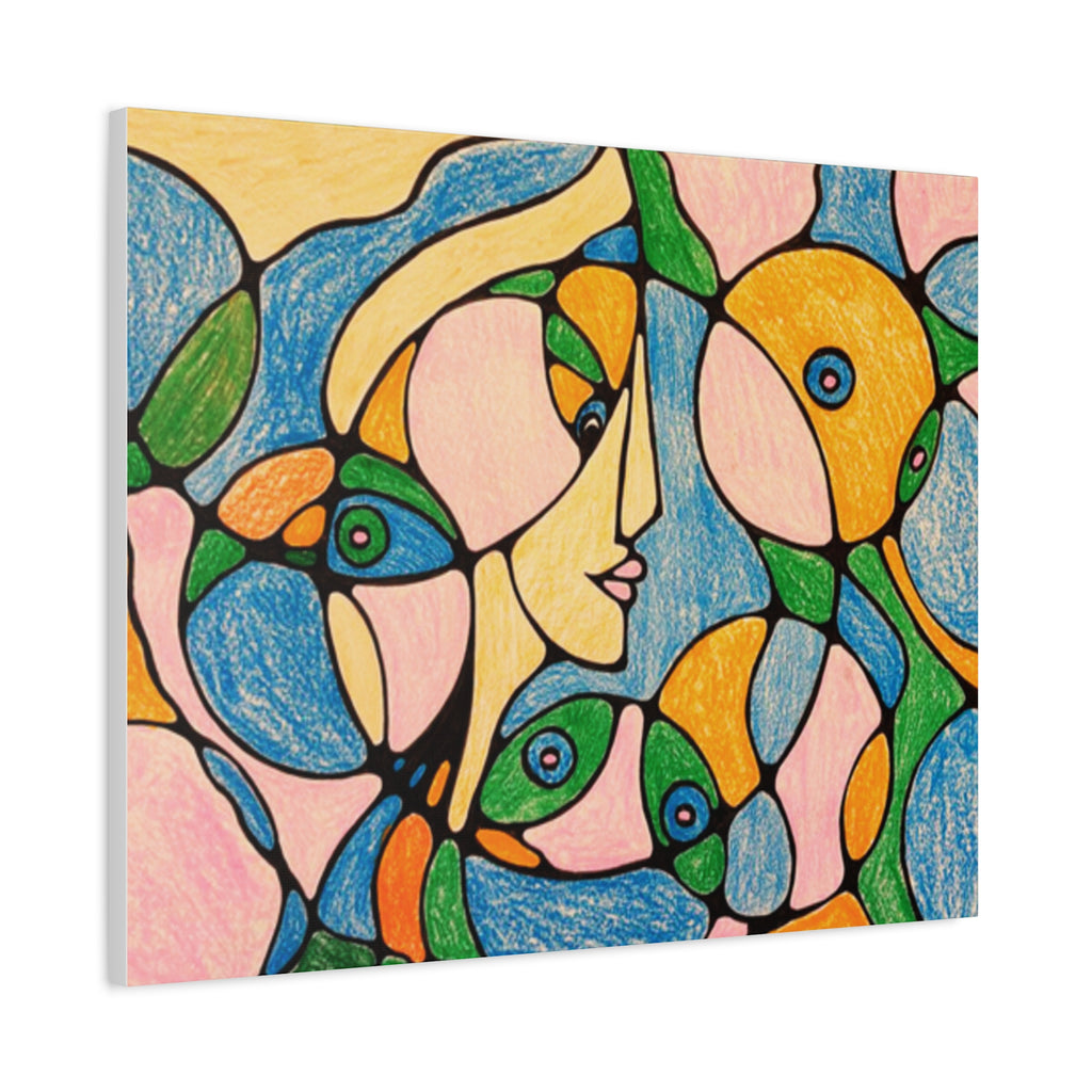 Abstract Colorful Faces Canvas Art, Vibrant Modern Wall Decor, Surreal Cubist Style Matte Print, Stretched 1.25" Ready to Hang