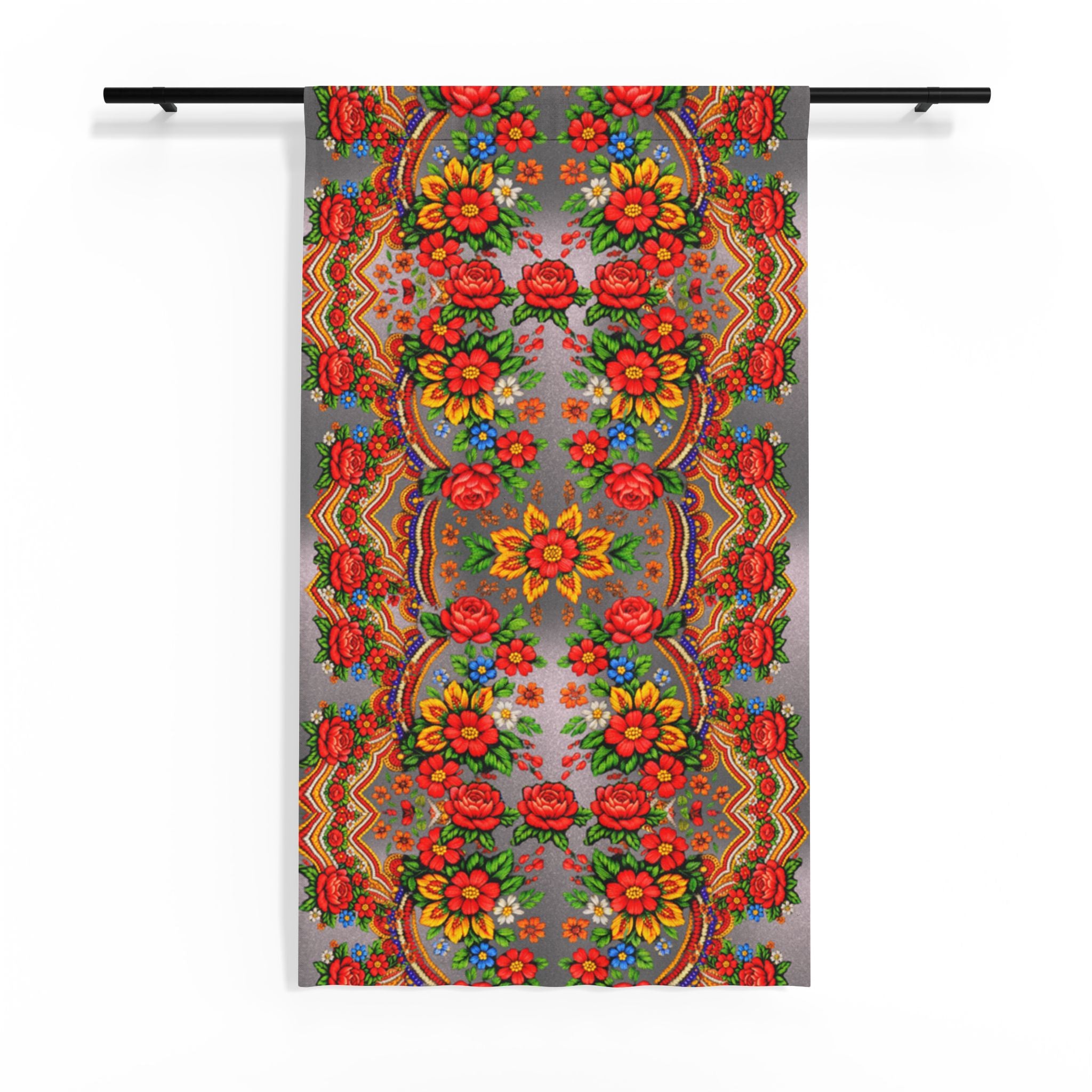 Mother's Bloom Sheer Curtain | Ukrainian Folk Art Floral Panel | Boho Light-Filtering Drape