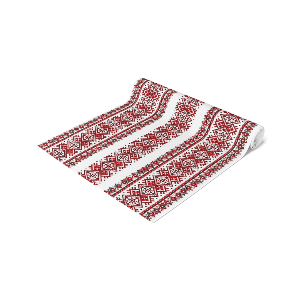 BLUESKYDEZIGN Ukrainian Folk Art Table Runner - Red Black Embroidery Pattern