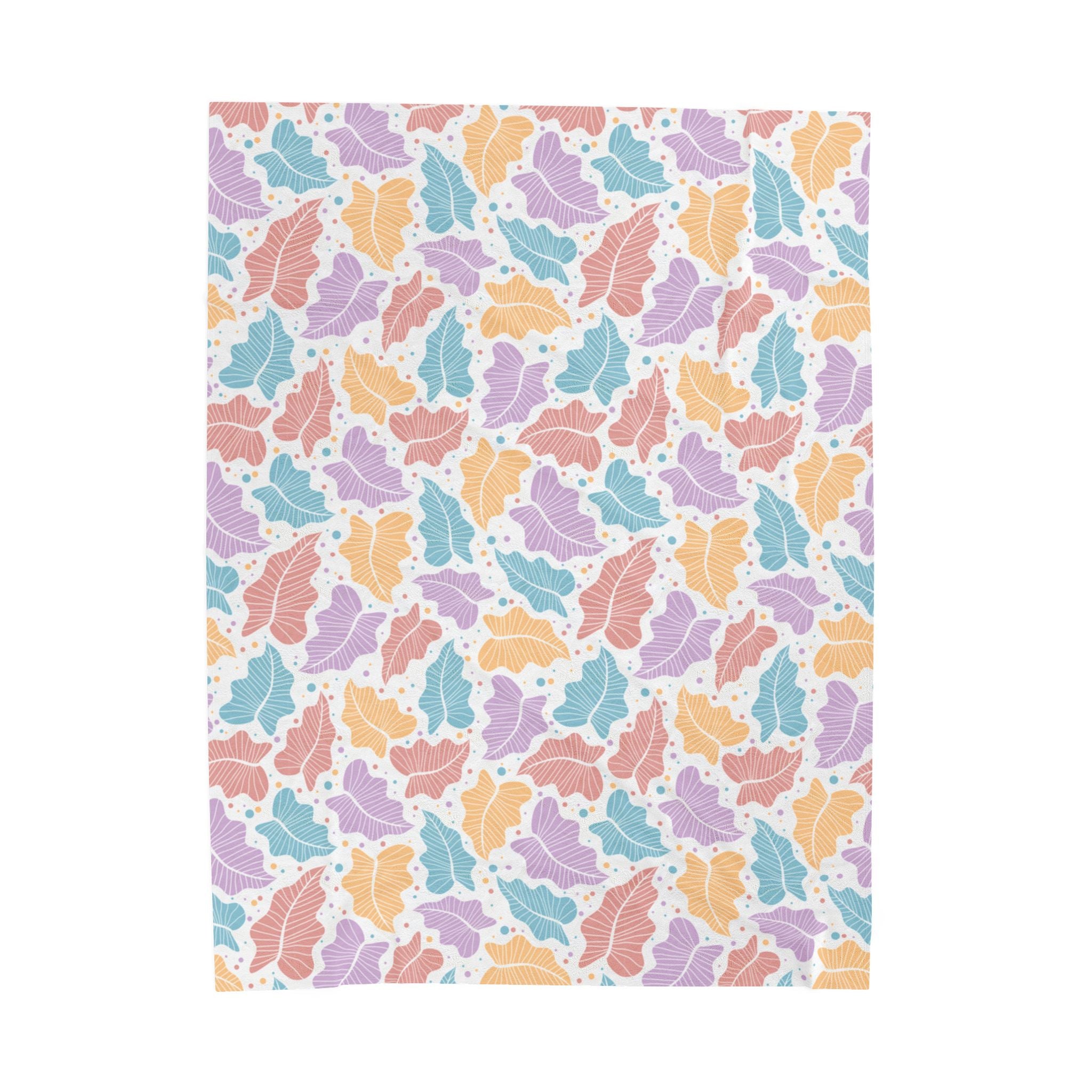 Pastel Leaf Pattern Velveteen Plush Blanket,Colorful Botanical Throw,Gift for parents,Lap Blanket,decor bedroom, housewarming,cottage core