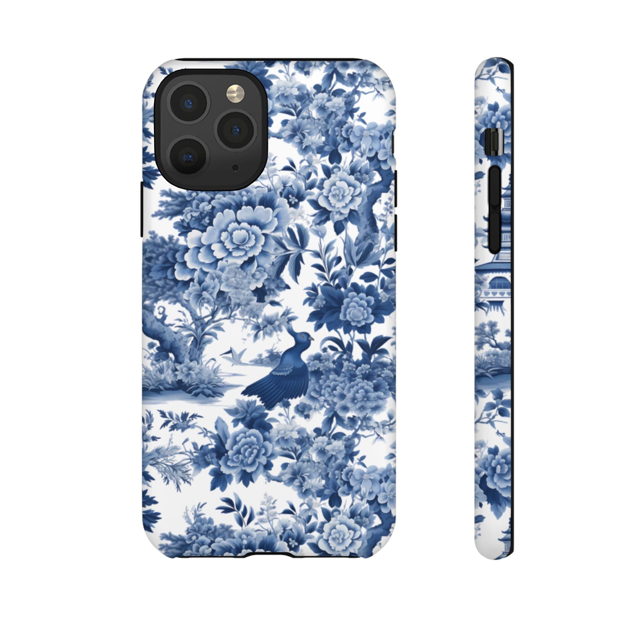 Blue Toile Floral Phone Case, Chinoiserie Style, Tough Case