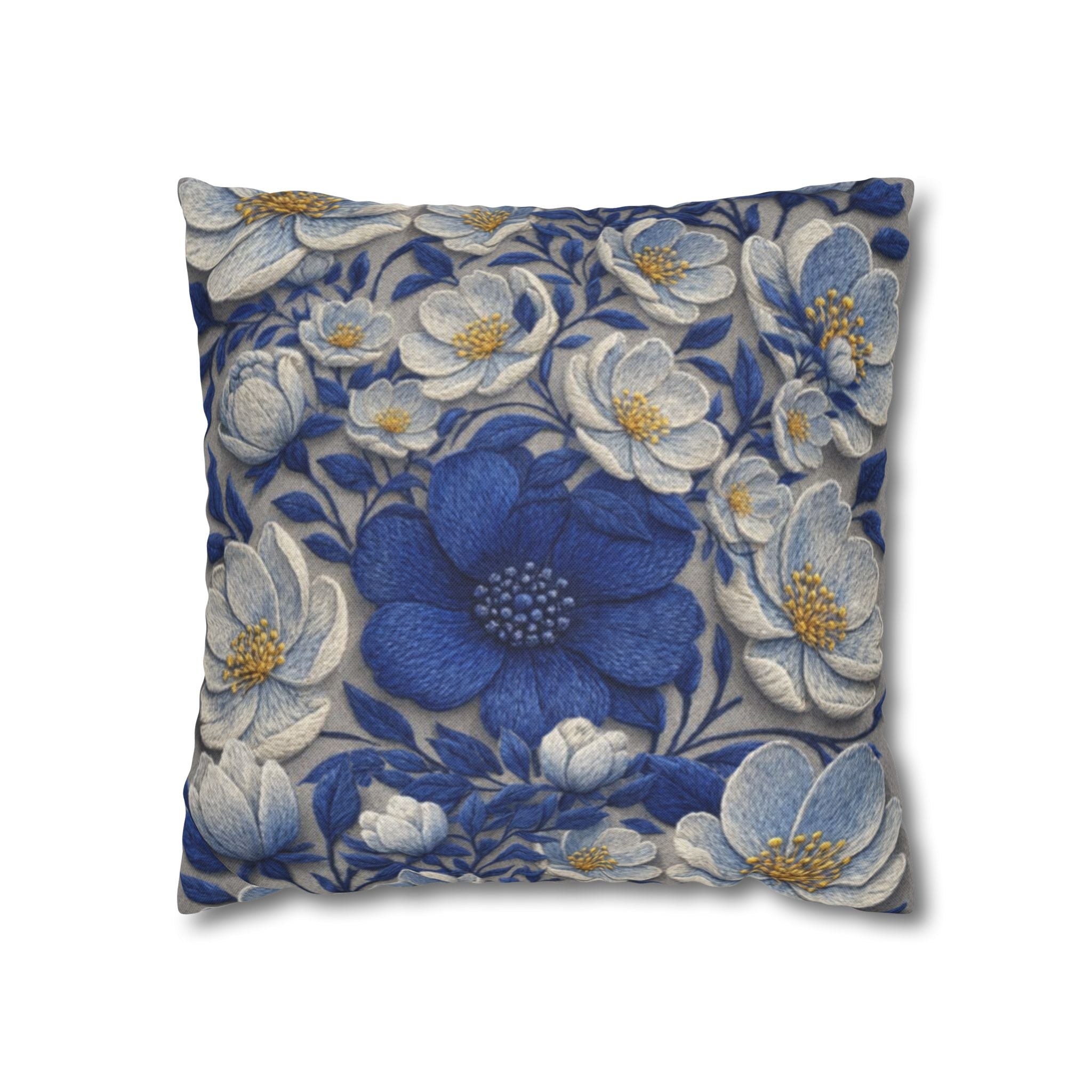 Denim Soul Indigo Floral Pillowcase – Double-Sided Watercolor Throw Pillow Cover