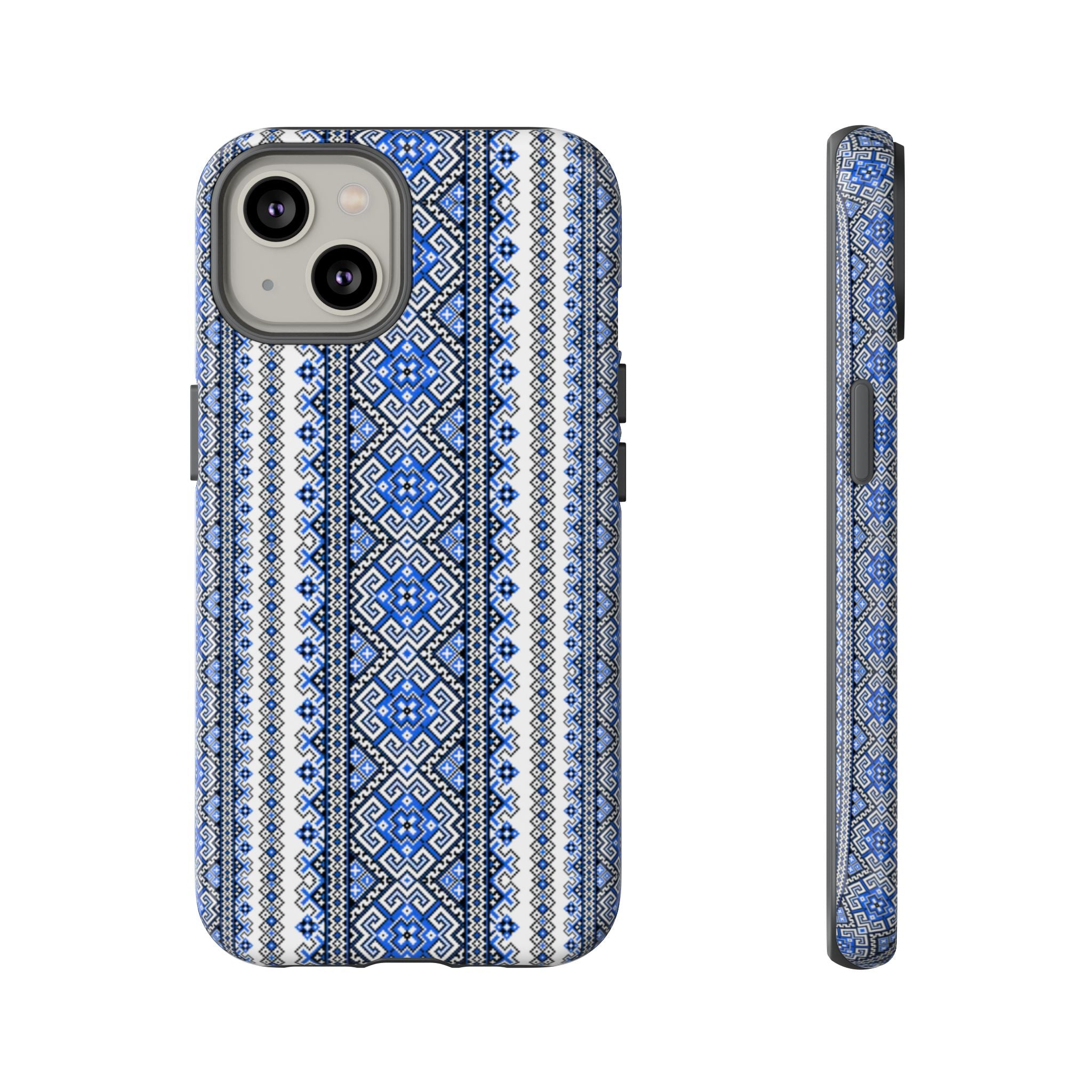 Ukrainian Pattern iPhone Case, Blue Black Geometric Folk Design, Protective Phone Cover, Traditional Ethnic Print