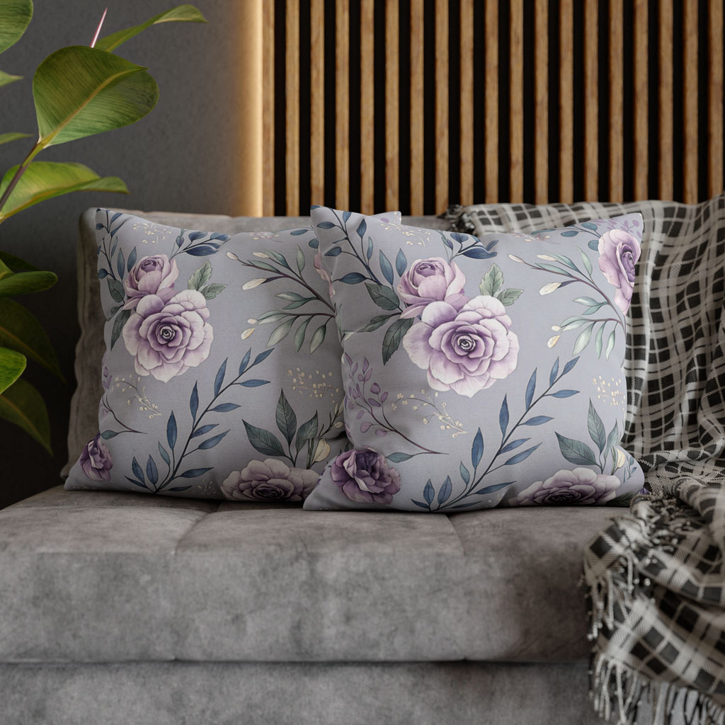 BLUESKYDEZIGN Purple Rose Floral Pillow Cover - Elegant Cottage Core Decor