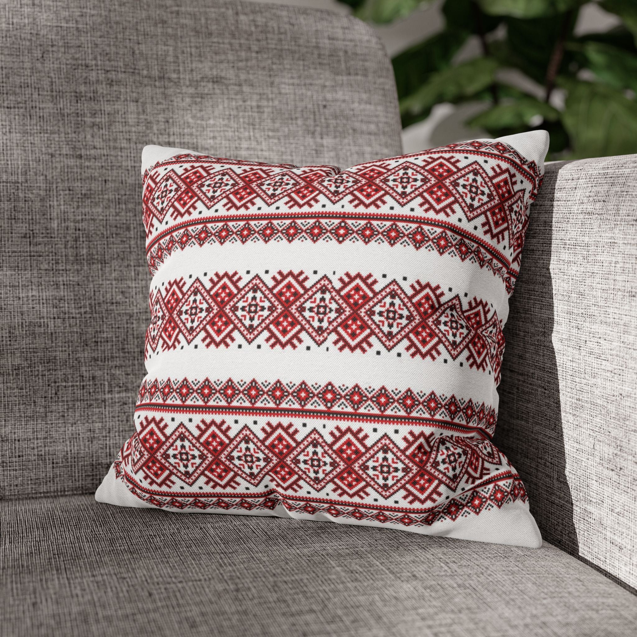 BLUESKYDEZIGN Ukrainian Traditional Pillow Cover - Red Black Folk Pattern