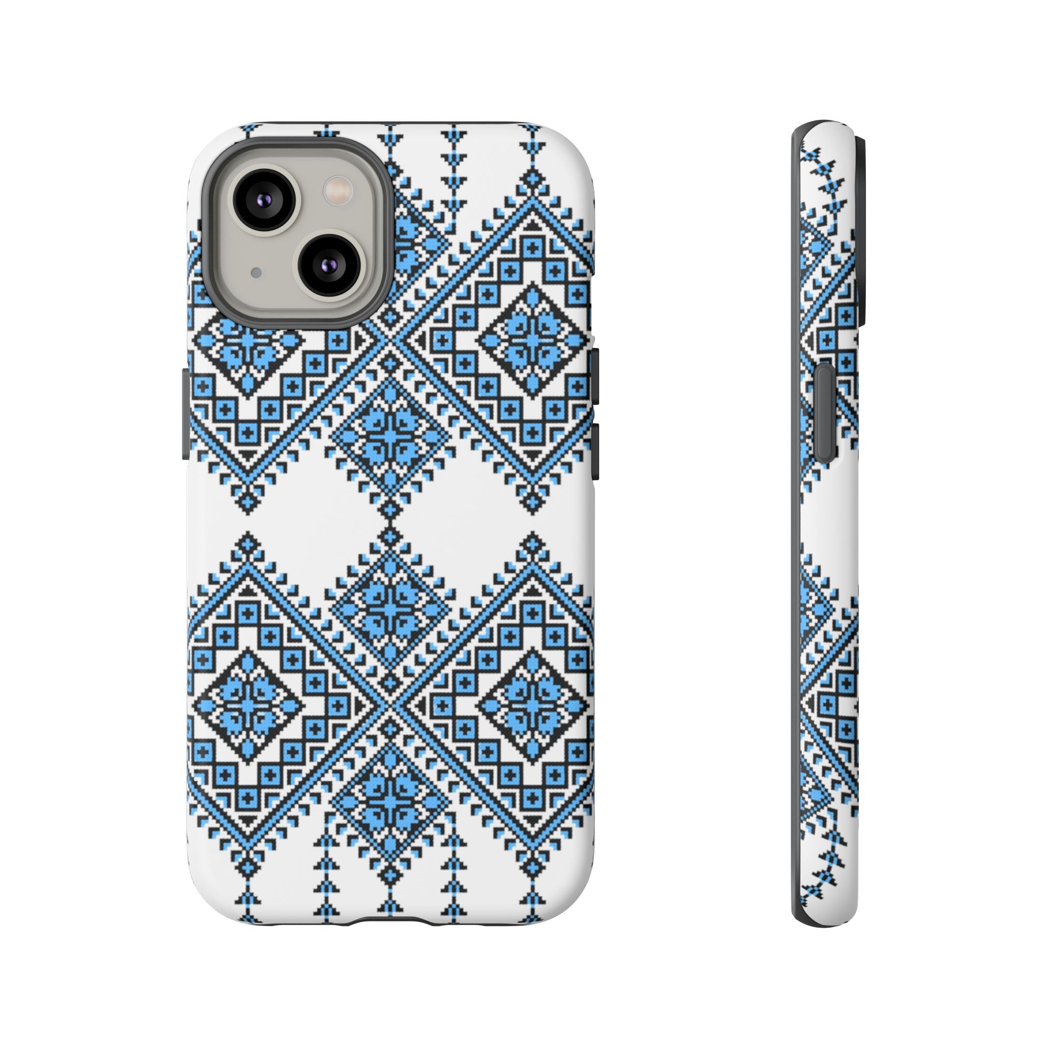 Blue Ukrainian traditional  Geometric Folk Pattern phone case, Tough Cases