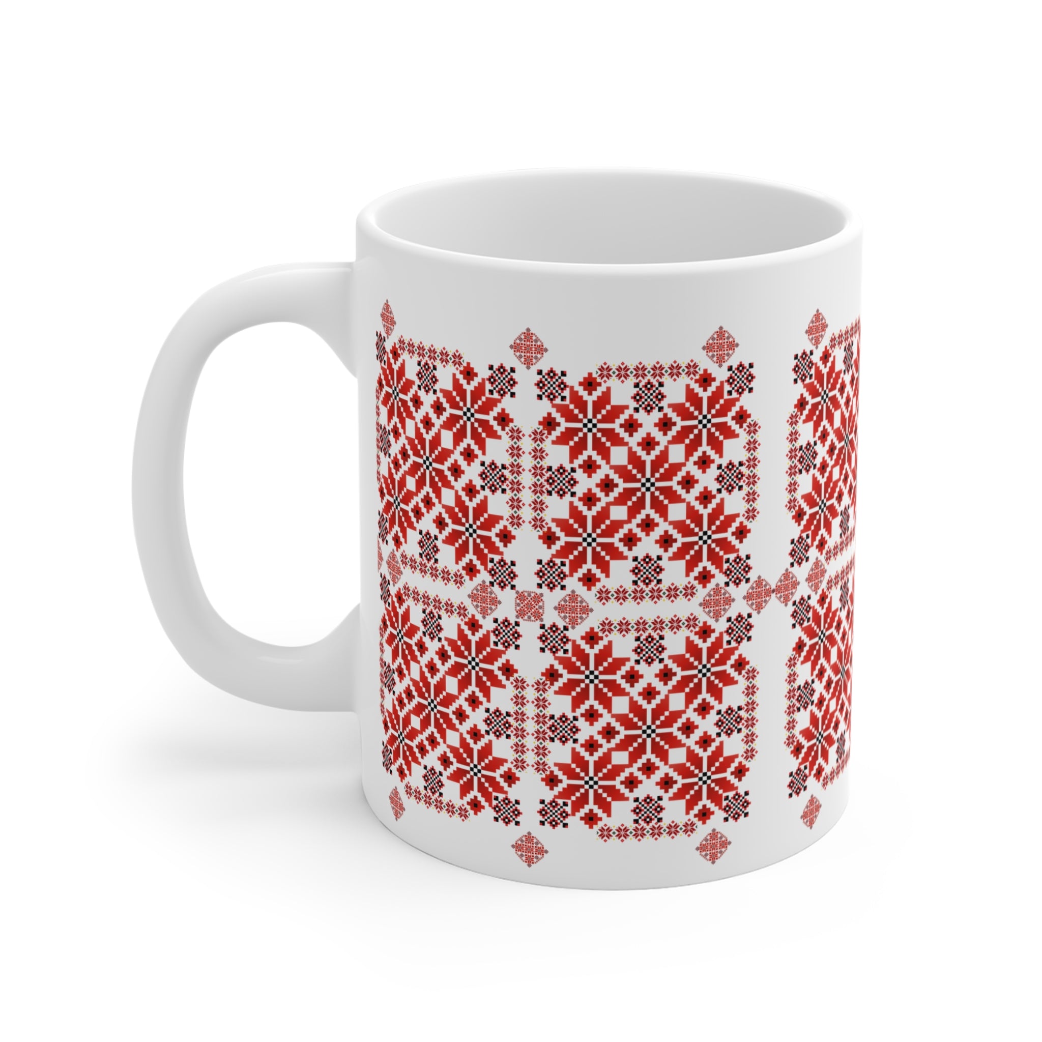 Ukrainian Traditional Pattern Mug, Ceramic Coffee Cup, Ukrainian Embroidery Motif, Home Decor, Gift for parents housewarming, 11oz Mug