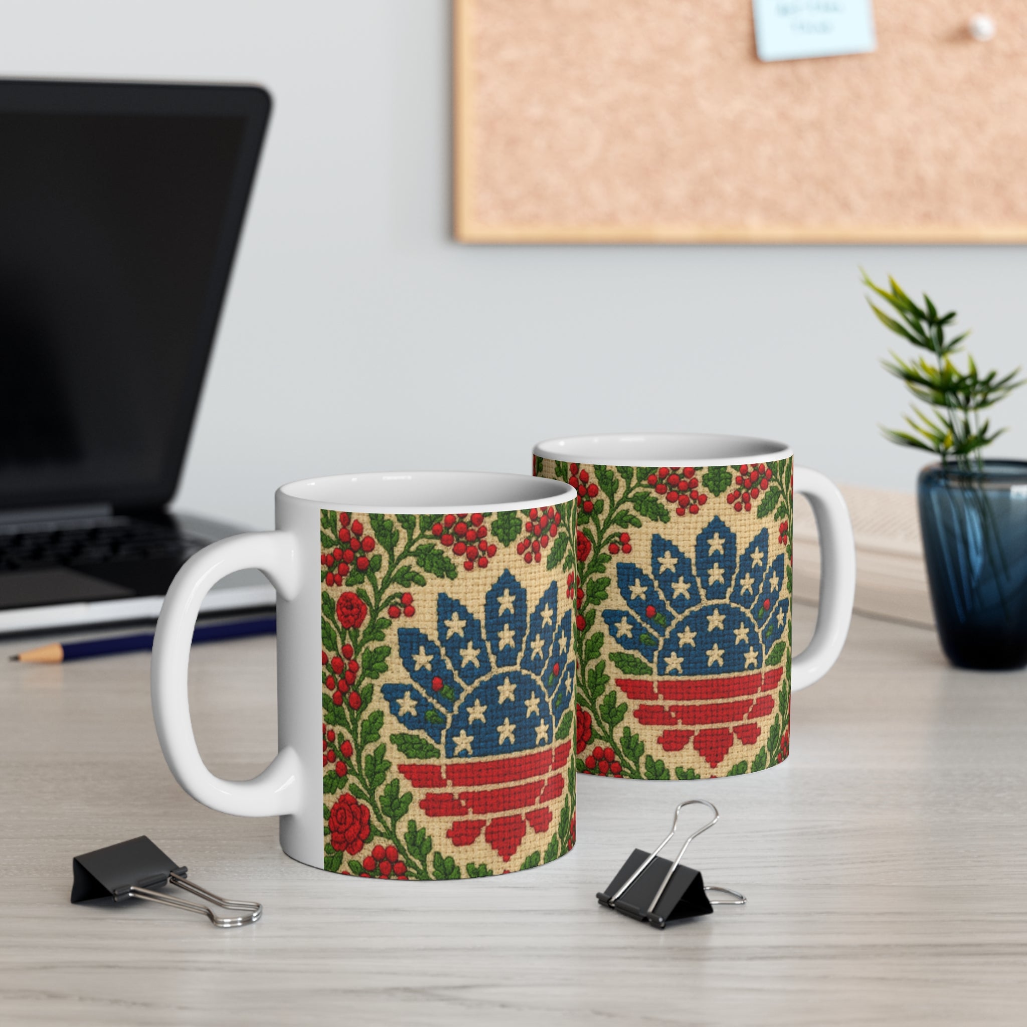 America 250 Floral Ceramic Mug | Patriotic Folk Art Coffee Cup | 1776–2026 Anniversary Gift
