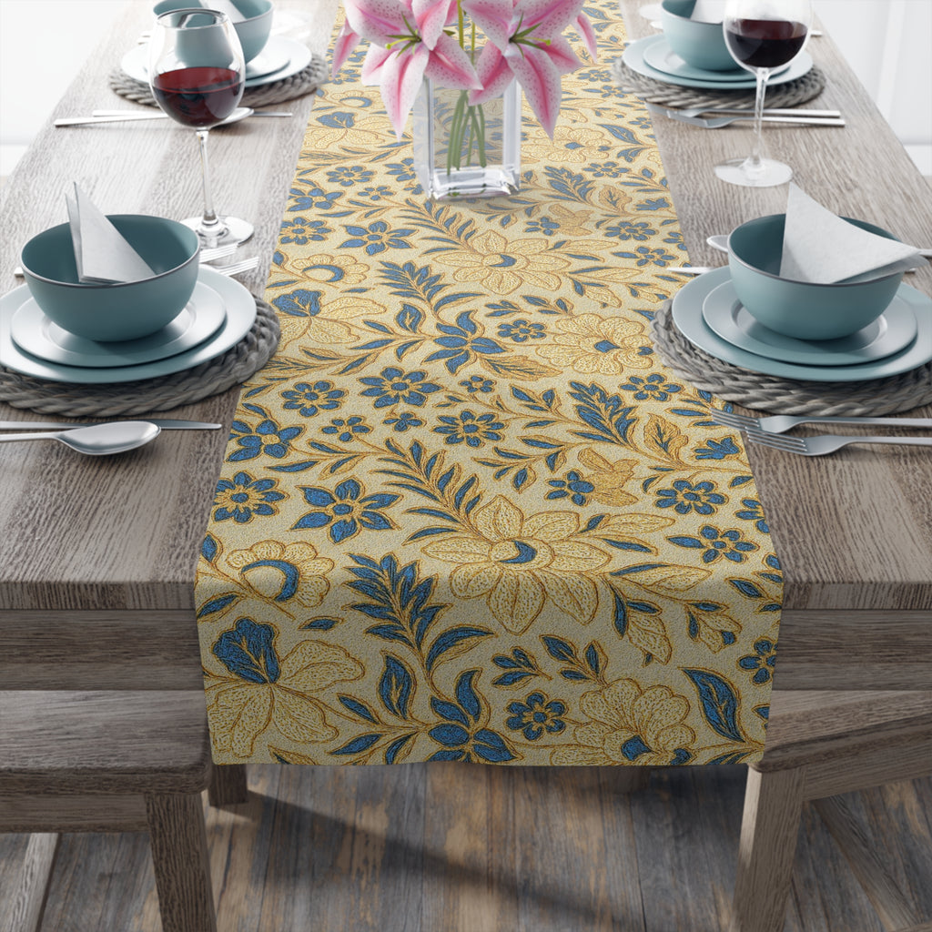 William Morris Table Runner - Vintage Floral Blue & Gold | BLUESKYDEZIGN
