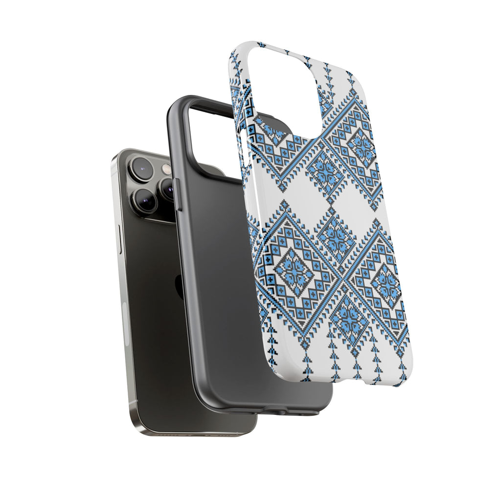Blue Ukrainian traditional  Geometric Folk Pattern phone case, Tough Cases