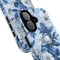 BLUESKYDEZIGN | Blue Floral Watercolor Phone Case – Indigo Rose Botanical Tough Cover for iPhone & Samsung