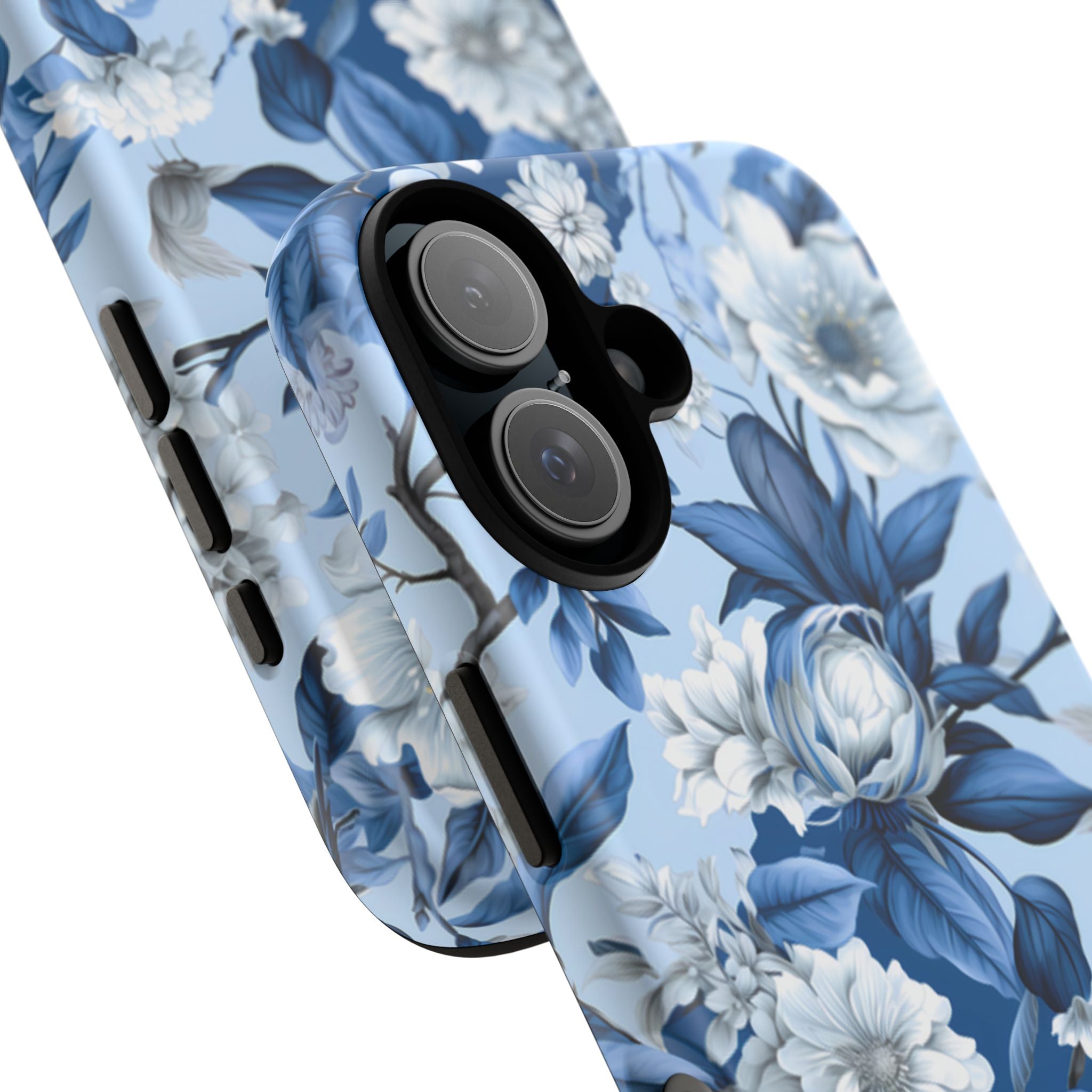 BLUESKYDEZIGN | Blue Floral Watercolor Phone Case – Indigo Rose Botanical Tough Cover for iPhone & Samsung
