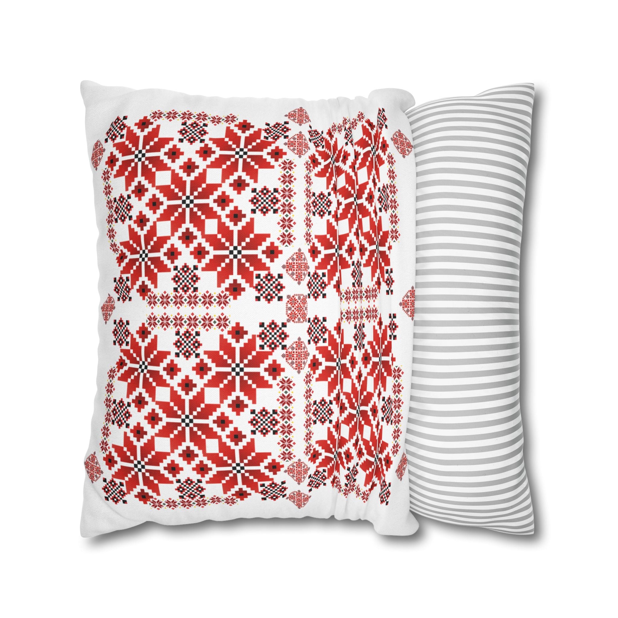 Ukrainian Red-Black Folk Pattern Pillowcase. Decorative Cushion Cover. Traditional Slavic Ornament. Boho Ethnic Home Decor Gift