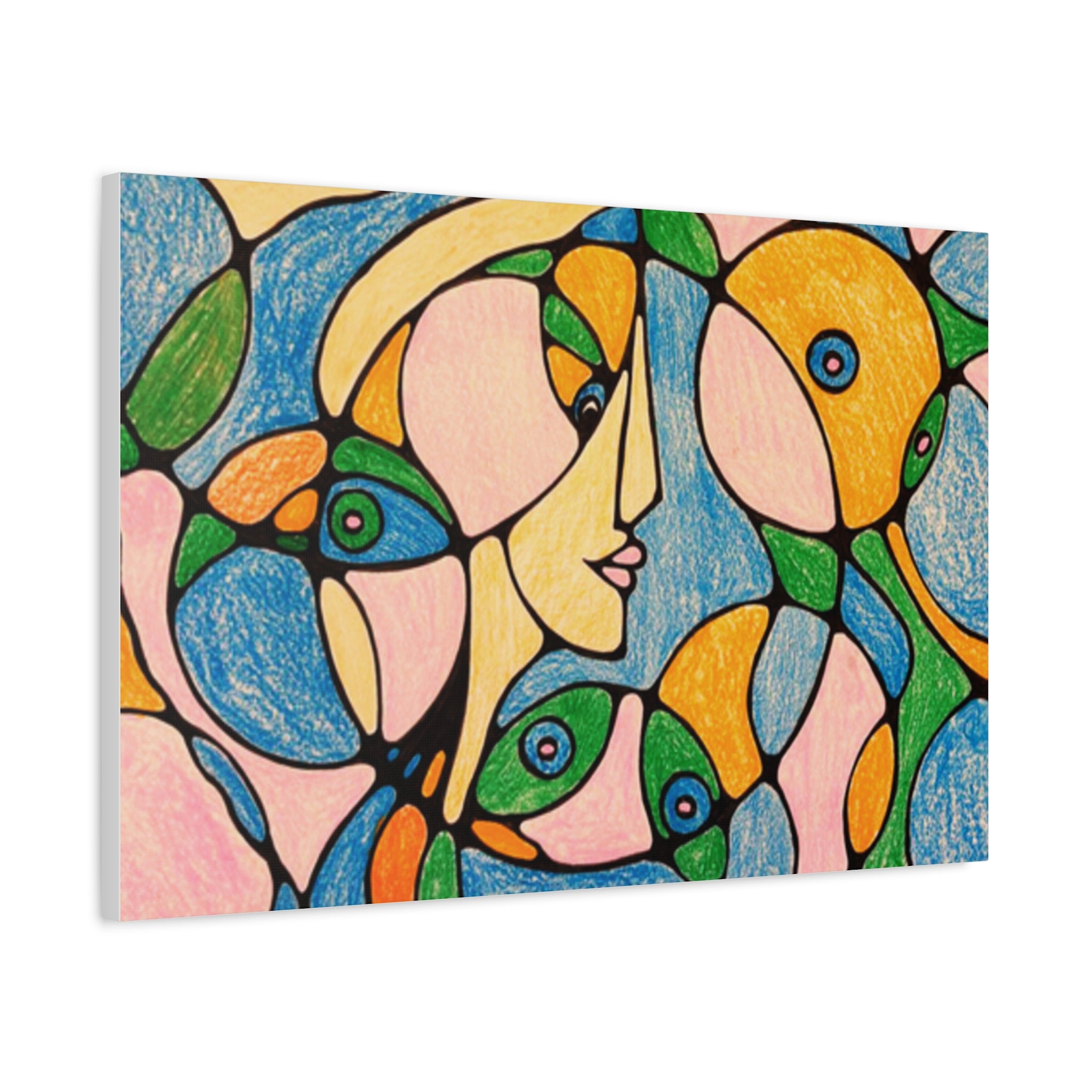 Abstract Colorful Faces Canvas Art, Vibrant Modern Wall Decor, Surreal Cubist Style Matte Print, Stretched 1.25" Ready to Hang