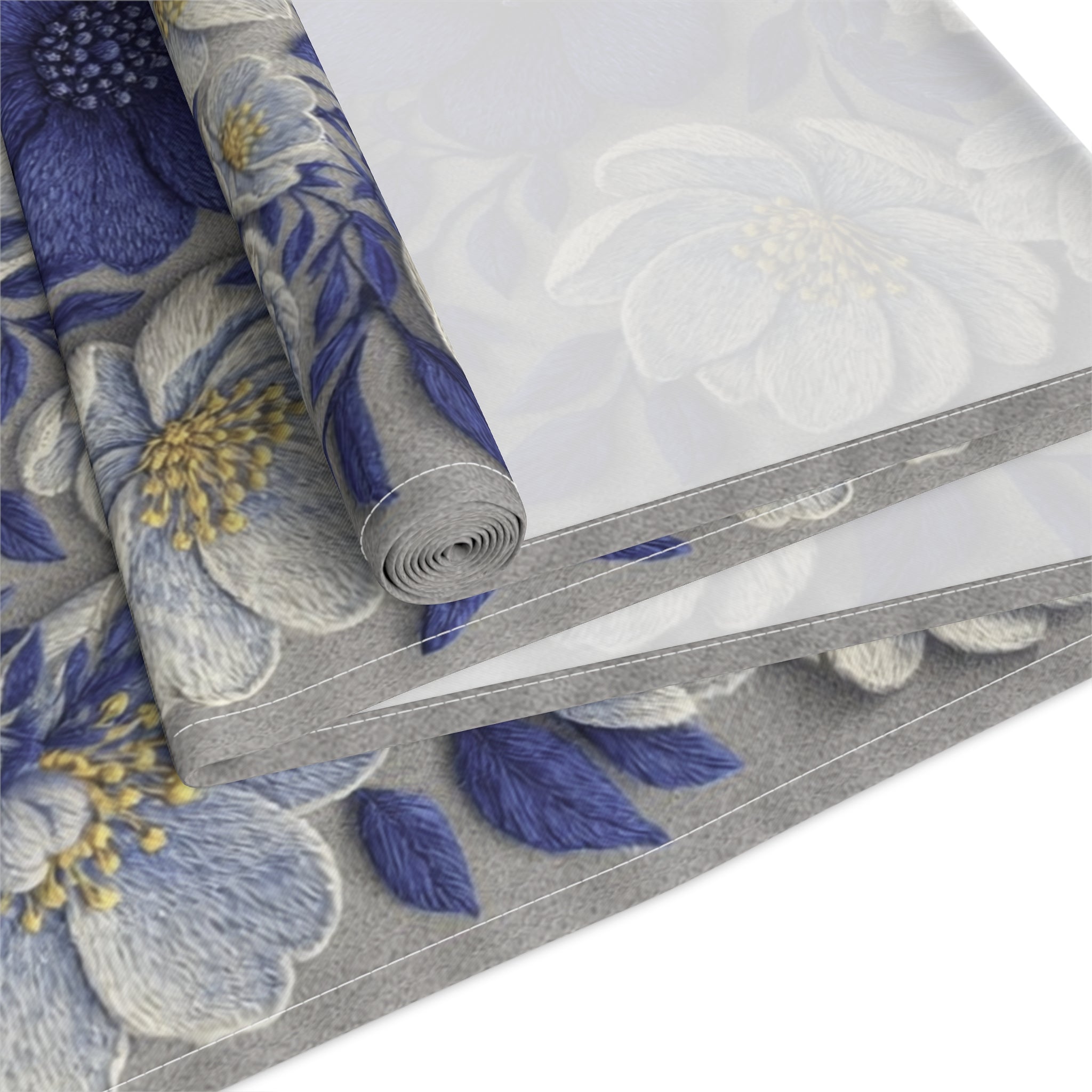 Denim Soul Floral Table Runner – Indigo & Navy Blooms | Cotton Twill or Polyester