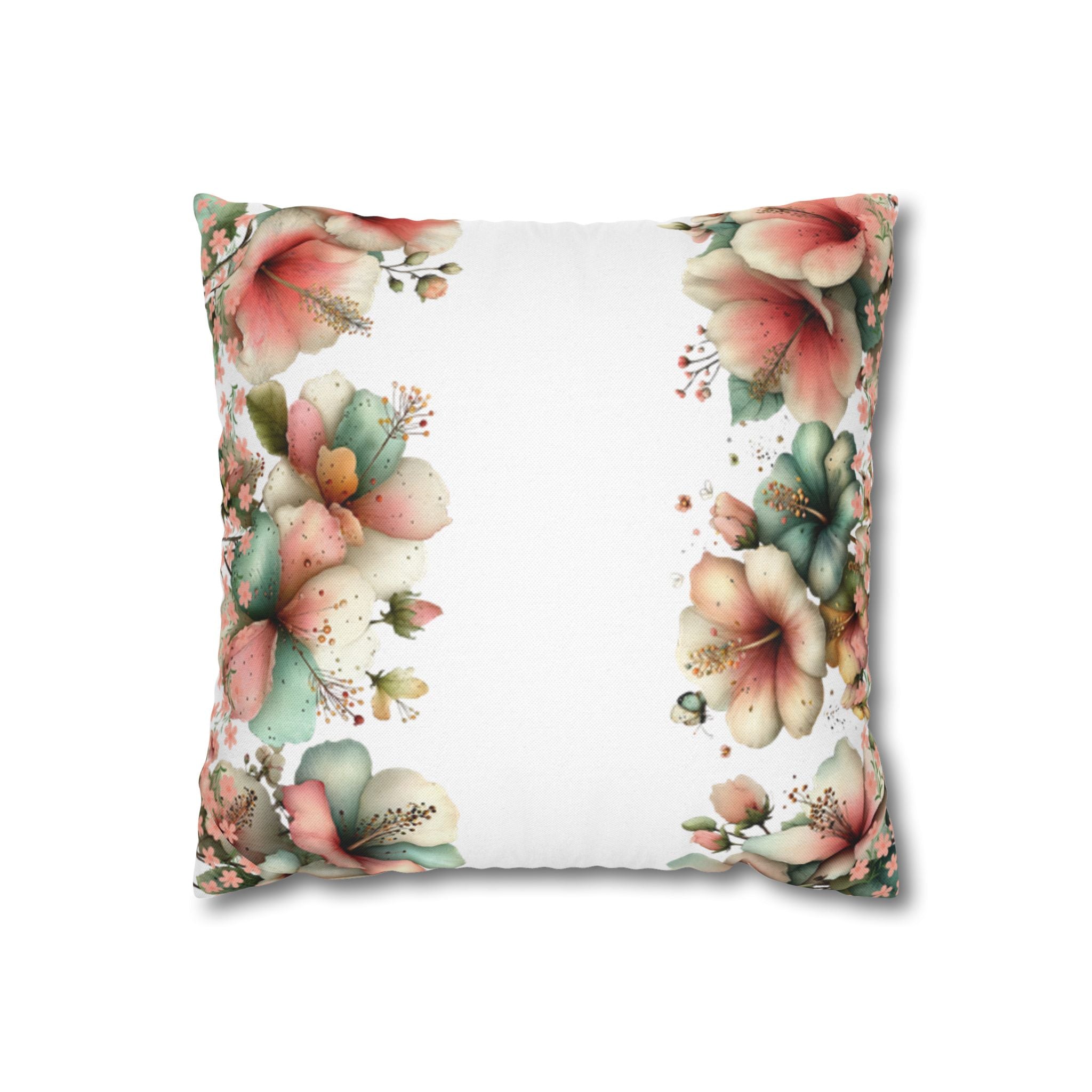 BLUESKYDEZIGN Spring Floral Pillow Cover - Pastel Pink Peach Botanical Decor
