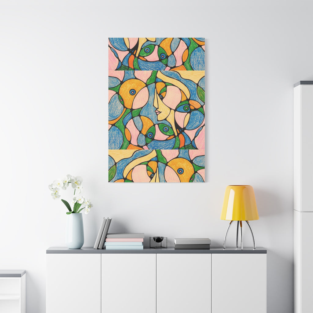Abstract Colorful Faces Canvas Art, Vibrant Modern Wall Decor, Surreal Cubist Style Matte Print, Stretched 1.25" Ready to Hang