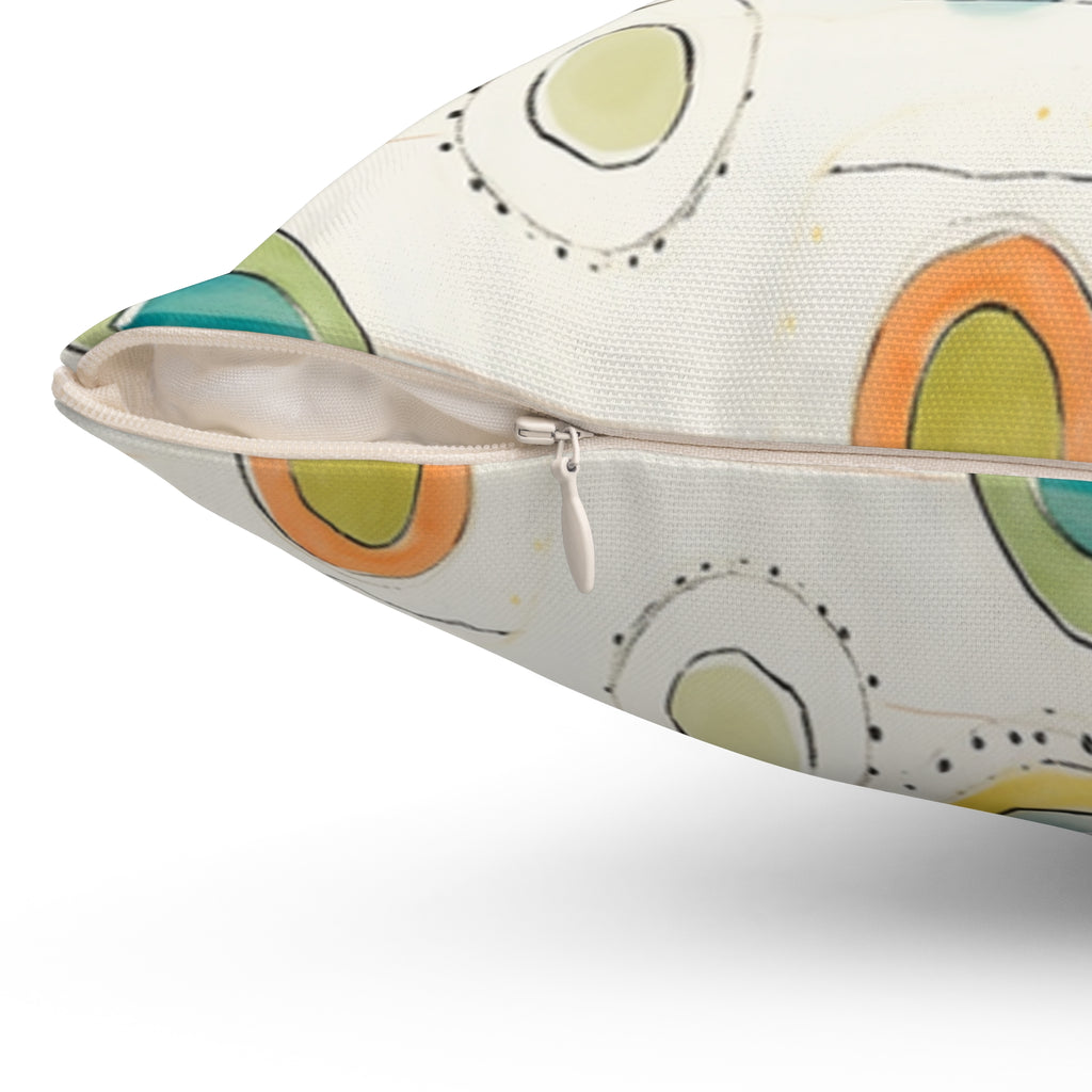 Watercolor Circles Spun Polyester Pillow, Abstract Dot Pattern, Coastal Colors, Decorative Gift Housewarming