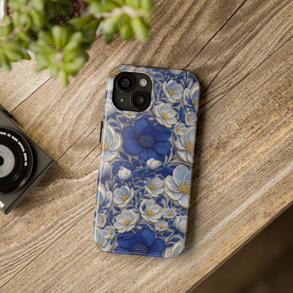 BLUESKYDEZIGN | Denim Soul Phone Case | Blue Indigo Botanical Floral iPhone Cover | Artistic Gift for Her