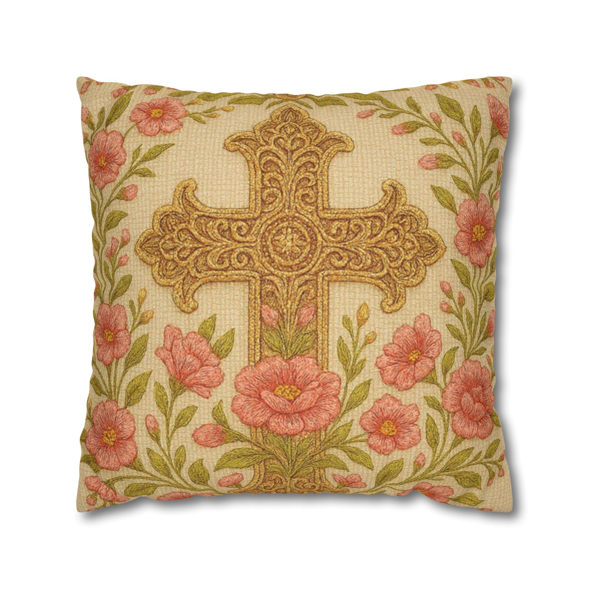 Blessed Home Floral Cross Pillow Case | Vintage Rose Religious Decor | 4 Sizes | Easter & Faith Gift