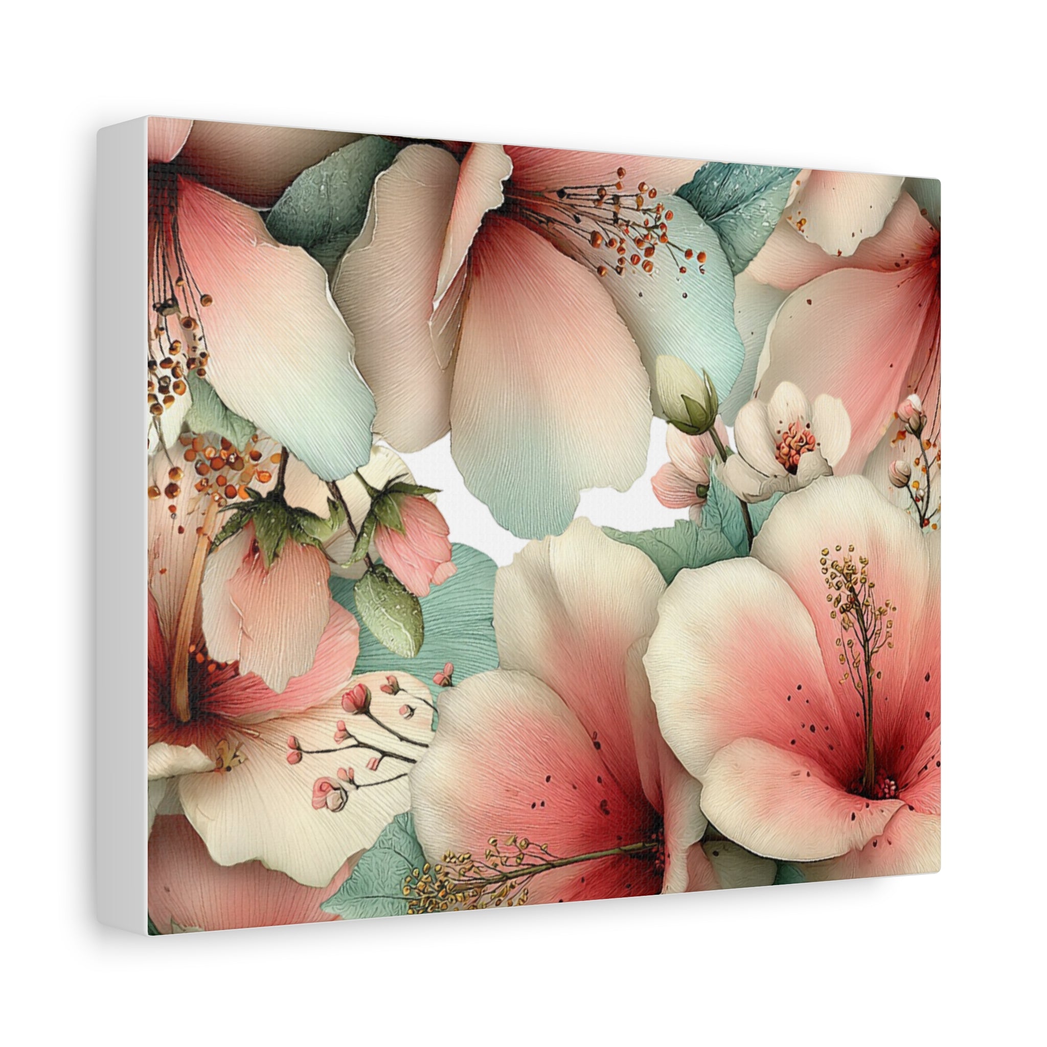 Pastel Floral Matte Canvas Wall Art, Soft Botanical Print, Modern Home Decor, Watercolor Flower Artwork, Stretched 1.25" Canvas