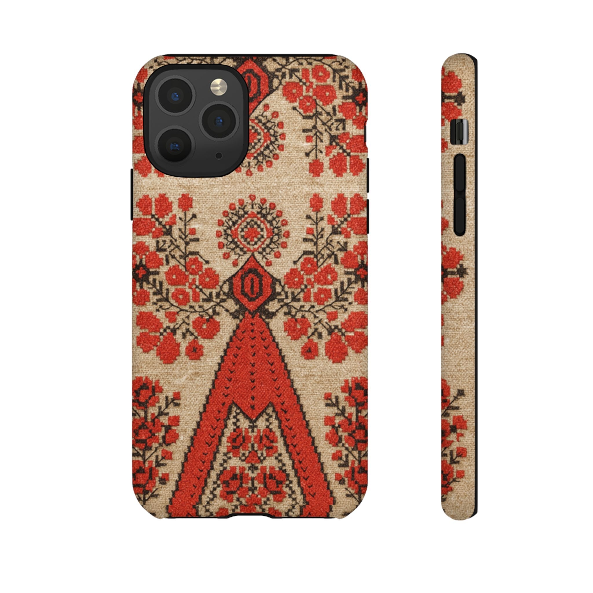 Ukrainian Embroidery Phone Case • Red Black Folk Pattern • Protective Cover with Traditional Berehynia Floral Motifs