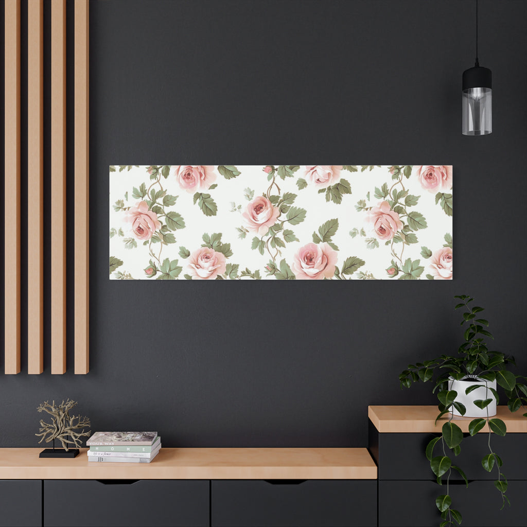 Vintage Pink Rose Matte Canvas Wall Art, Botanical Floral Print, Romantic Cottagecore Home Decor, Stretched 1.25" Canvas