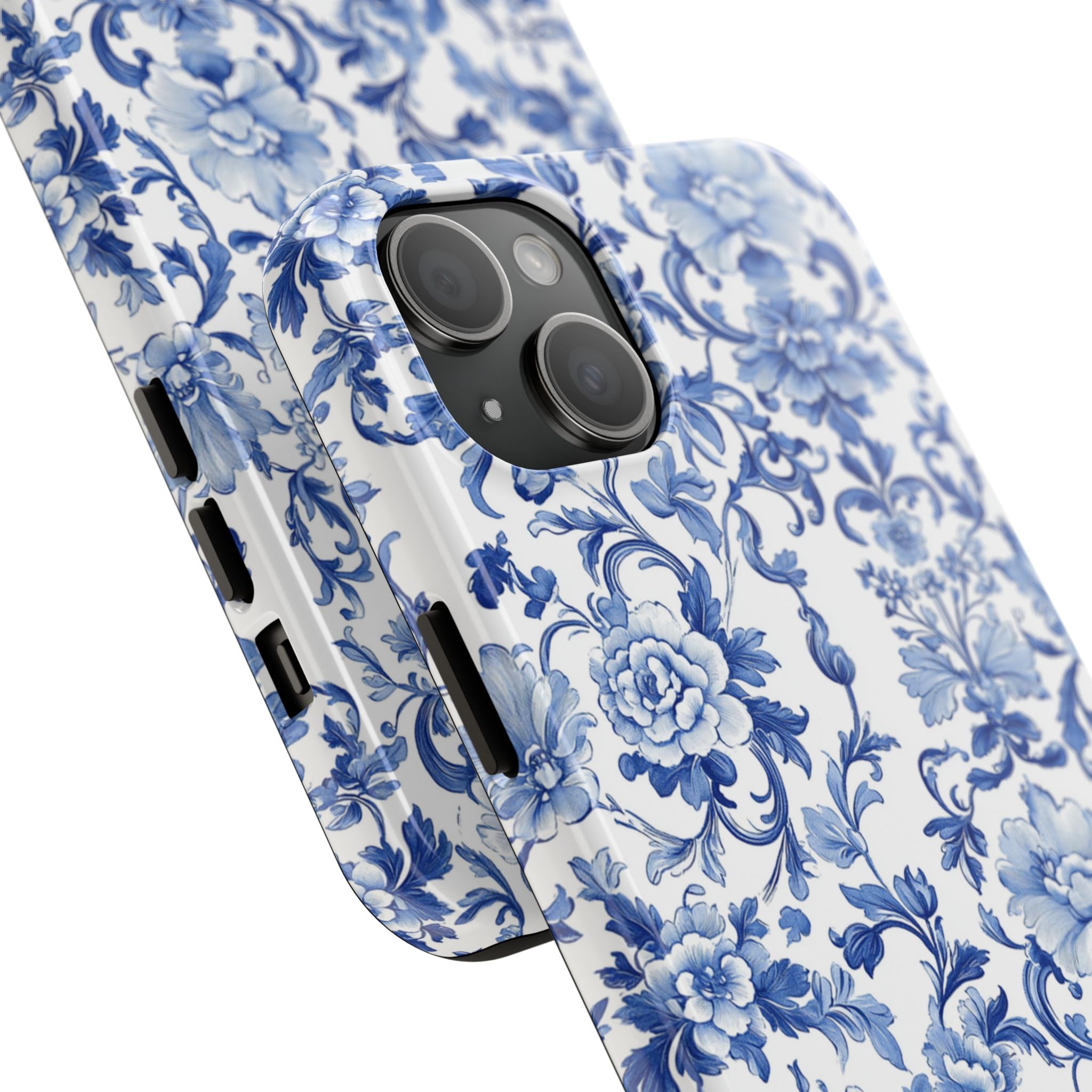 BLUESKYDEZIGN | Blue Romantic Toile Phone Case | Vintage Porcelain Floral iPhone Cover | Elegant Spring Gift for Her
