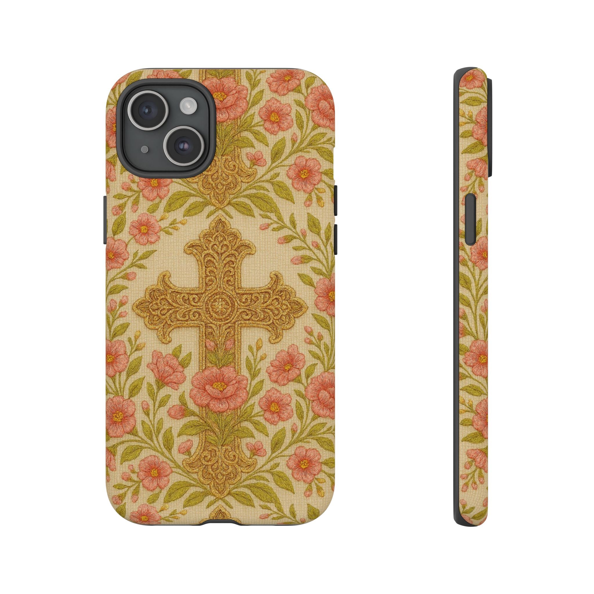 Blessed Home Floral Cross iPhone Case | Vintage Rose Christian Gift for Women | iPhone 15-17 Glossy & Matte