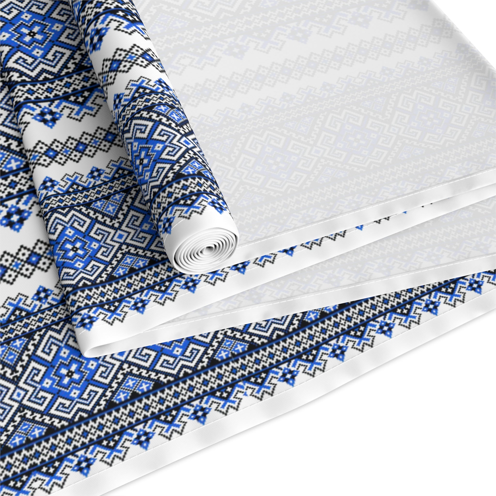 Stasia Blue Table Runner | Ukrainian Folk Embroidery | Indigo Geometric Dining Linen