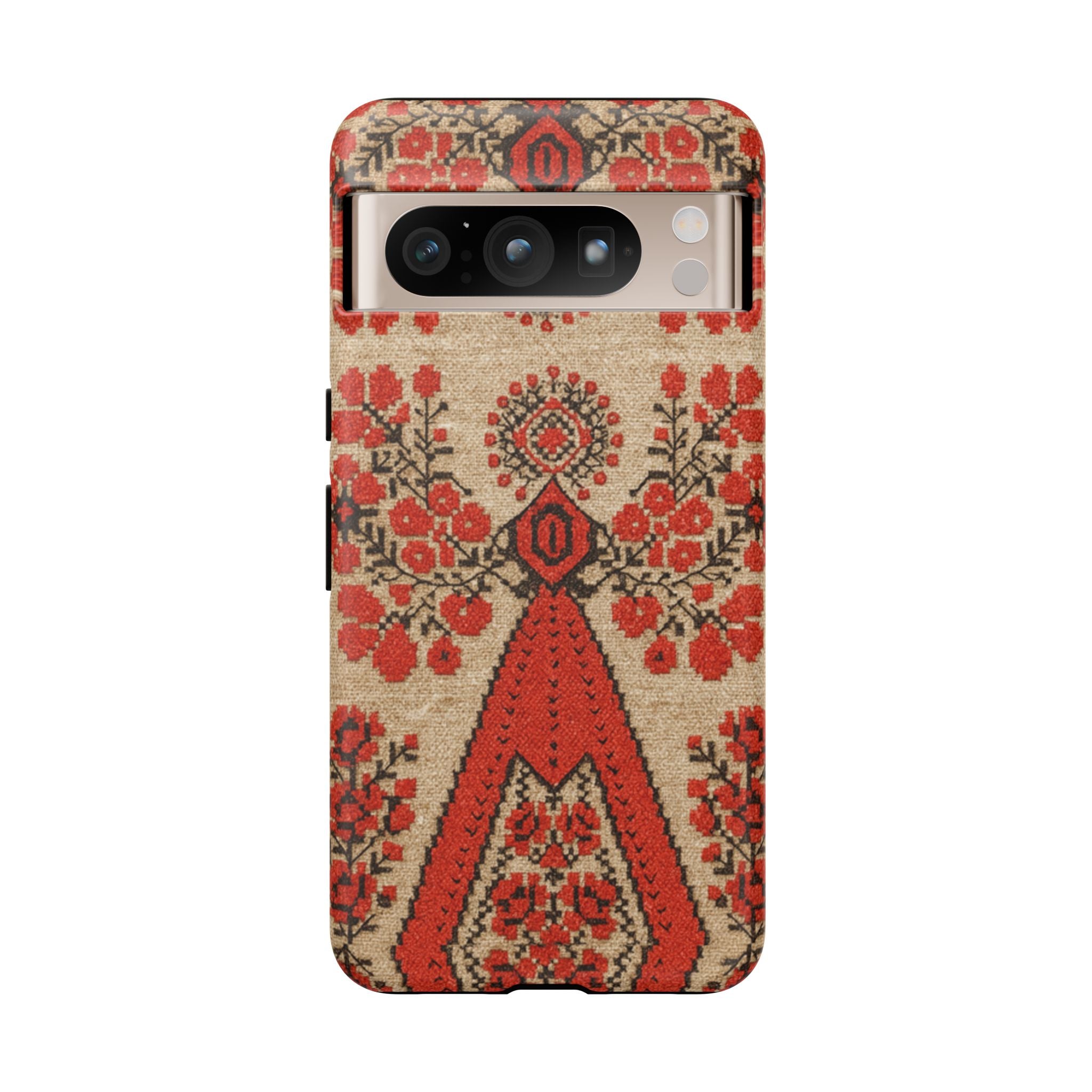 Ukrainian Embroidery Phone Case • Red Black Folk Pattern • Protective Cover with Traditional Berehynia Floral Motifs