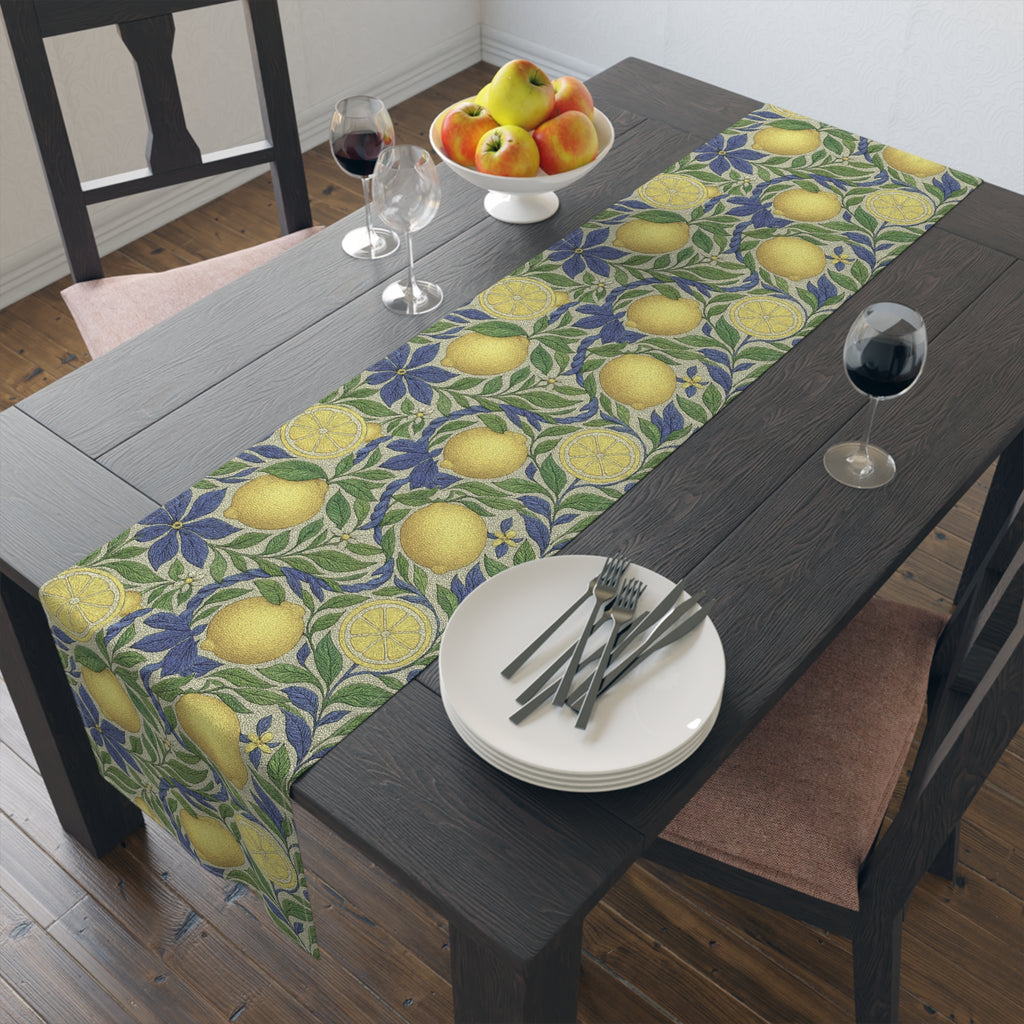 Citrus Riviera Lemon Grove Table Runner – Mediterranean Botanical Dining Decor | Cotton Twill or Polyester