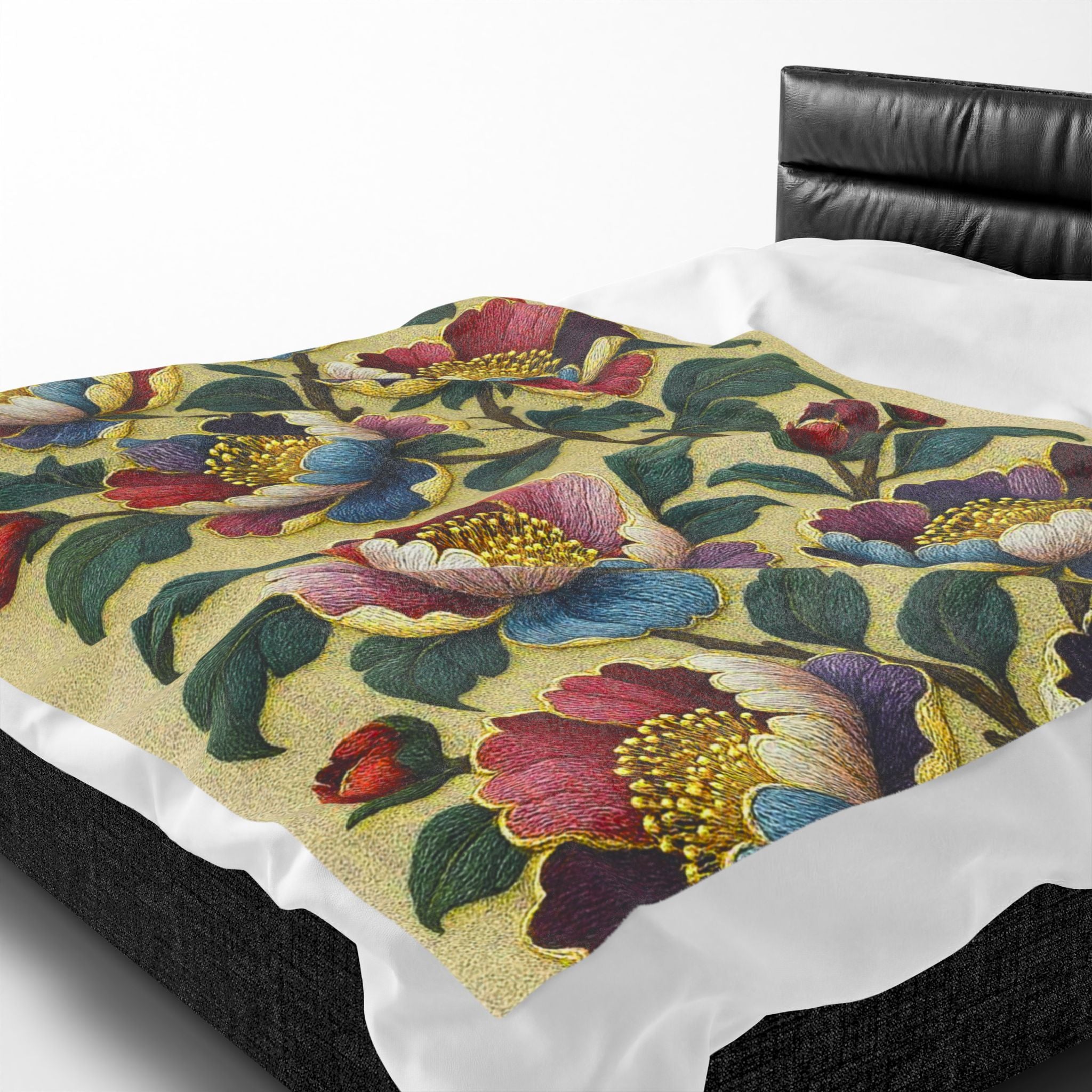 Petrykivka Bloom Blanket | Ukrainian Folk Art Floral Velveteen Throw