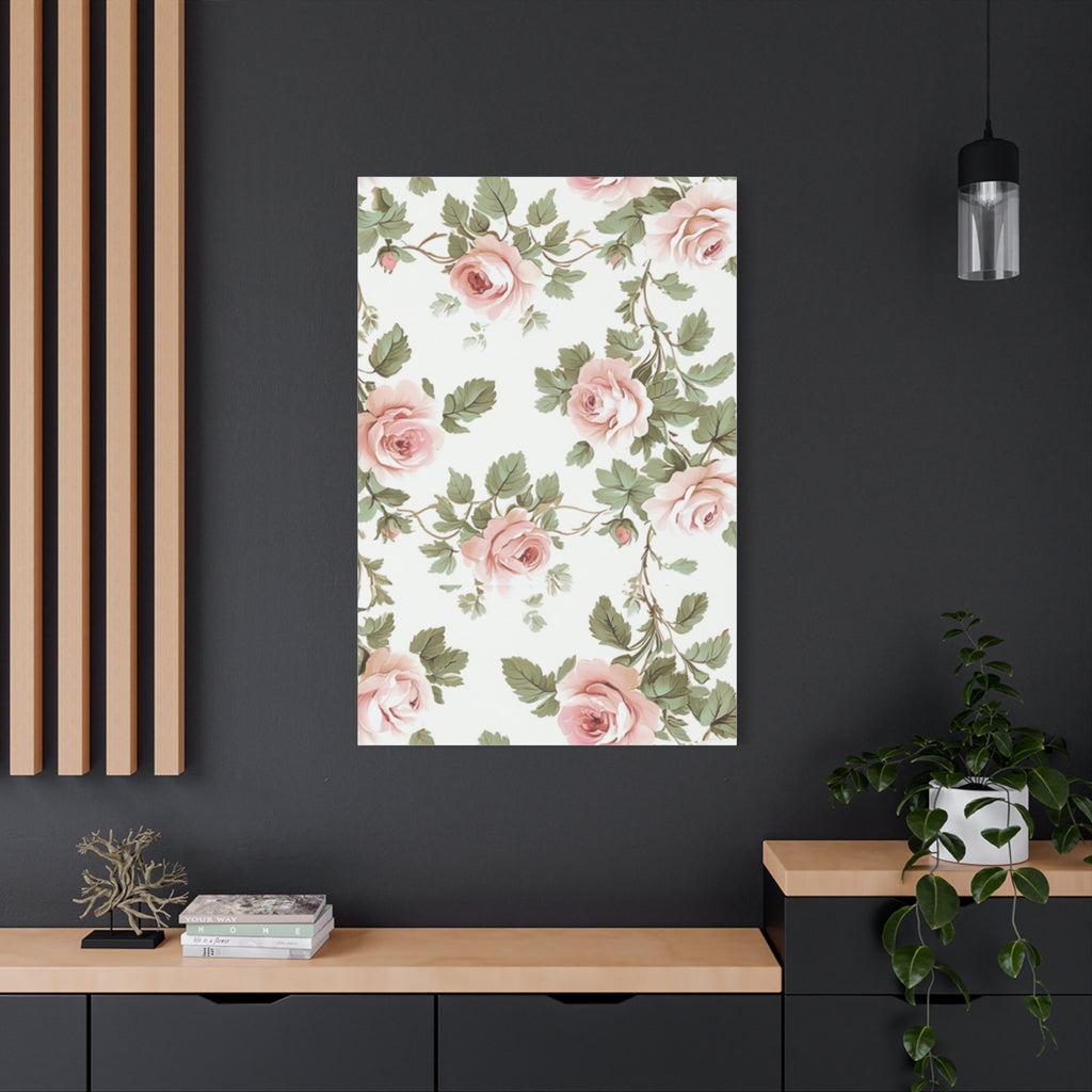 Vintage Pink Rose Matte Canvas Wall Art, Botanical Floral Print, Romantic Cottagecore Home Decor, Stretched 1.25" Canvas