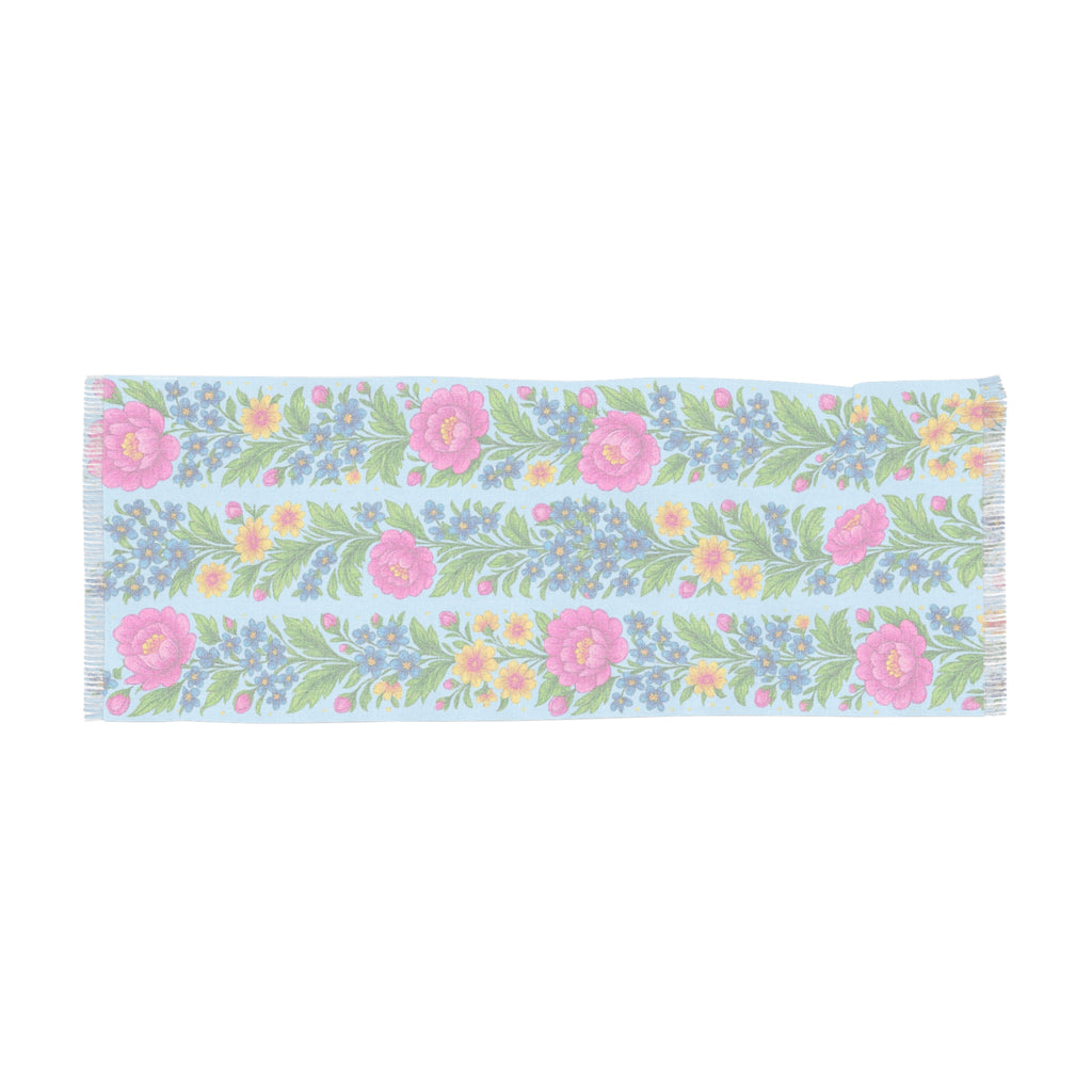 Floral Stripe Scarf – Pink Rose & Wildflower Lightweight Wrap for Women | BLUESKYDEZIGN