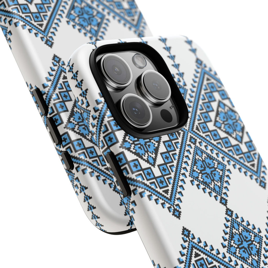 Blue Ukrainian traditional  Geometric Folk Pattern phone case, Tough Cases