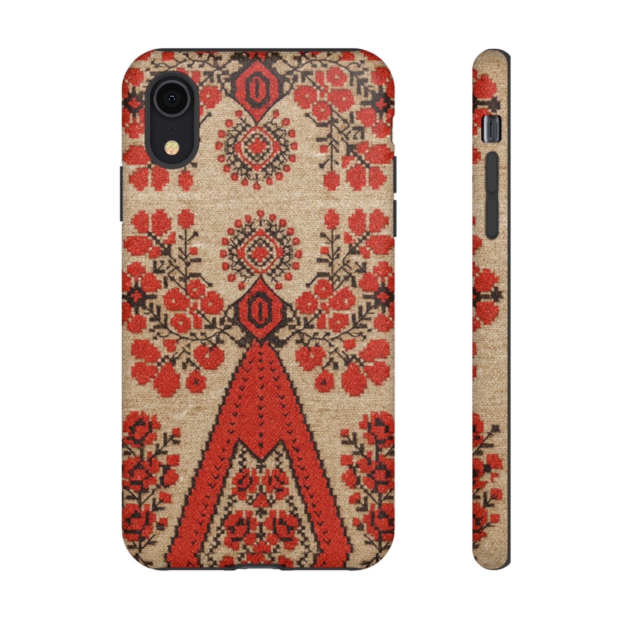 Ukrainian Embroidery Phone Case • Red Black Folk Pattern • Protective Cover with Traditional Berehynia Floral Motifs