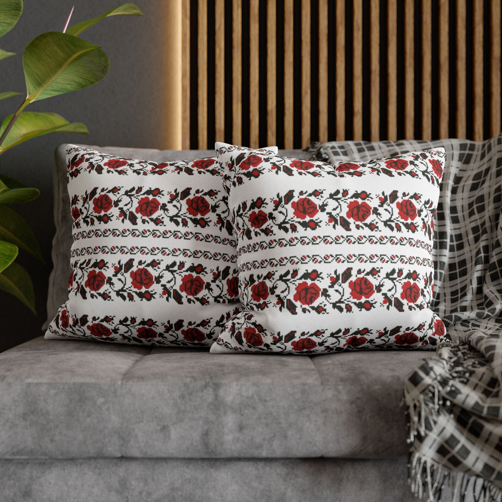 Ukrainian Red-Black Folk Pattern Pillowcase. Set 2-Pack Decorative Cushion Covers. Traditional Slavic Ornament. Boho Ethnic Home Decor Gift