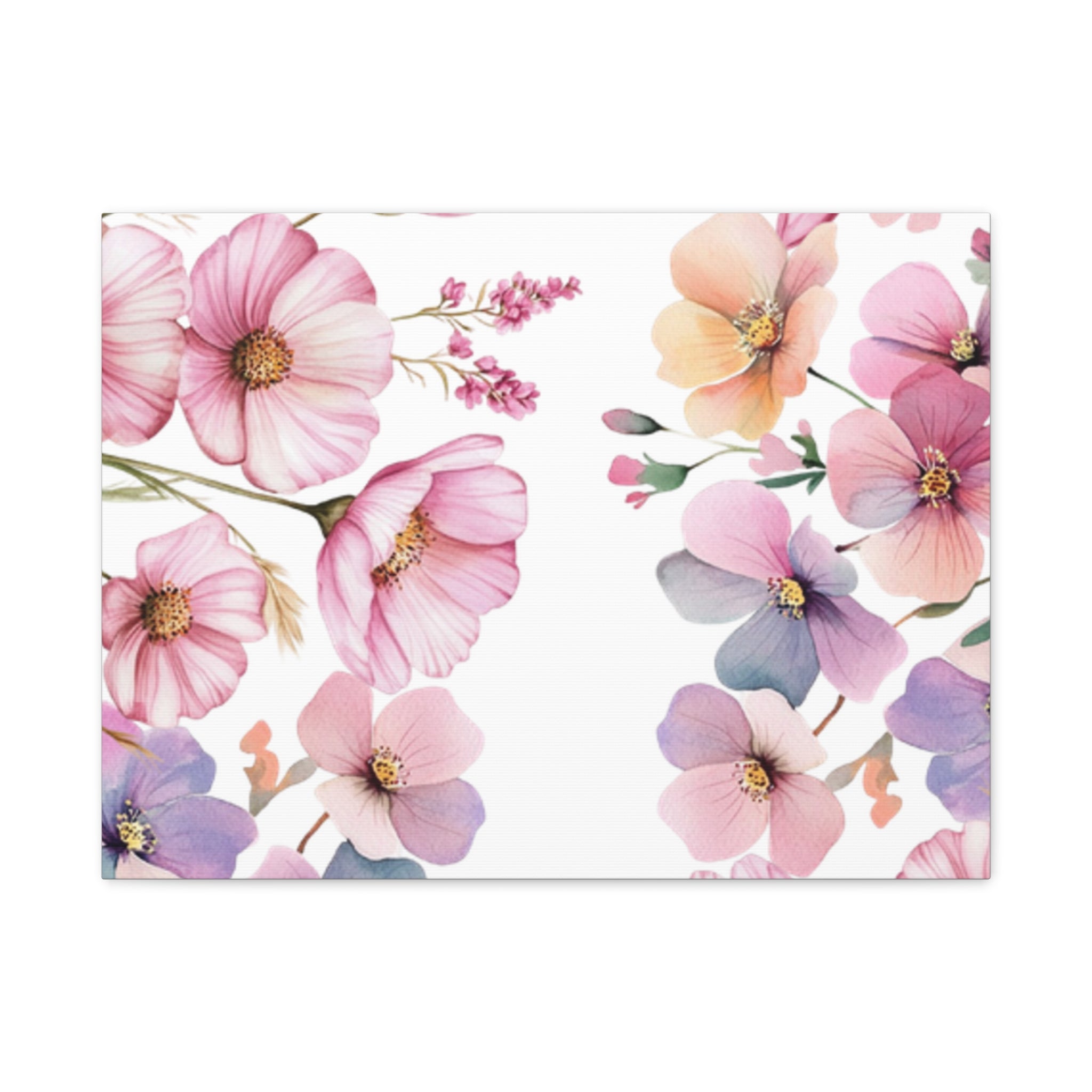 Pastel Floral Matte Canvas Wall Art, Soft Botanical Print, Modern Home Decor, Watercolor Flower Artwork, Stretched 1.25" Canvas